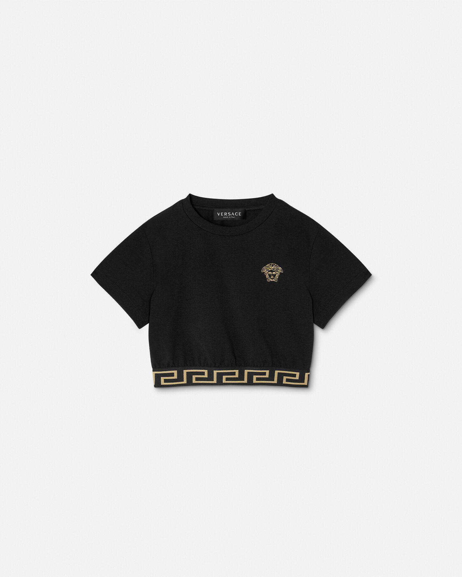 グレカ ボーダー クロップ キッズ Tシャツ ブラック | VERSACE JP