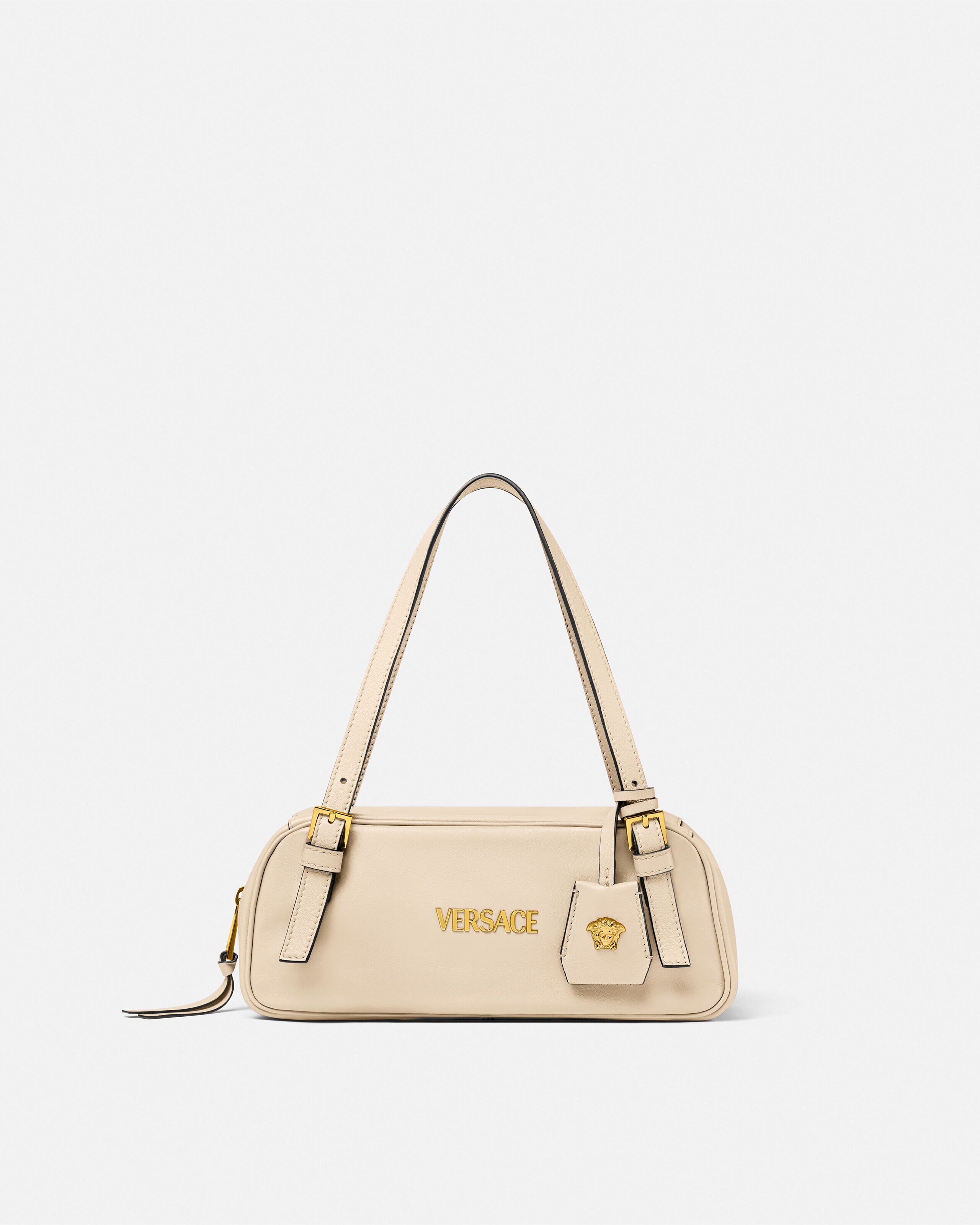 美品ヴェルサーチハンドバッグバニティバッグ　青　チャームつき 美品ヴェルサーチハンドバッグバニティバッグ 青 チャームつき