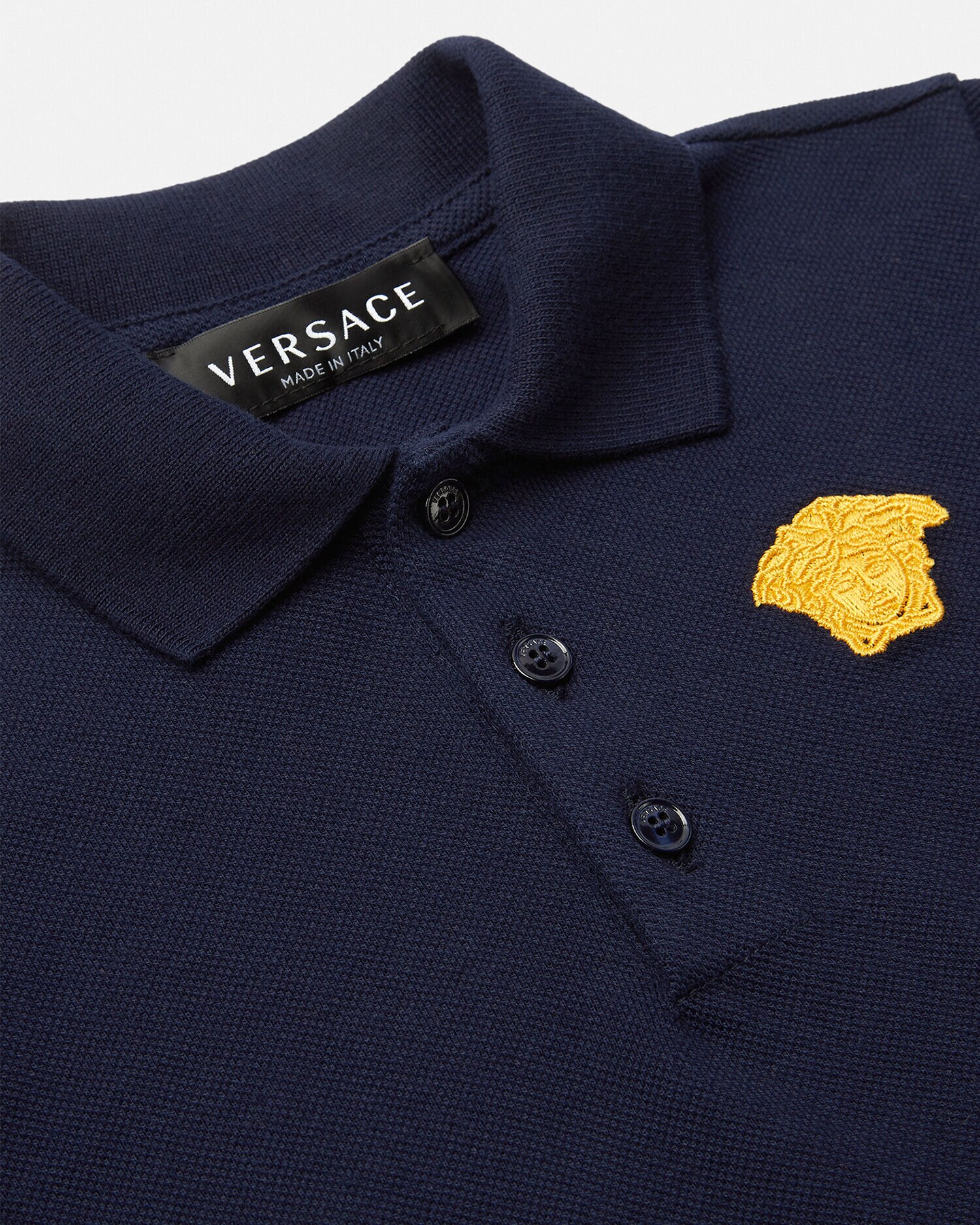 メドゥーサ 刺繍 ベビー ポロ シャツ ブルー,ゴールド | VERSACE JP