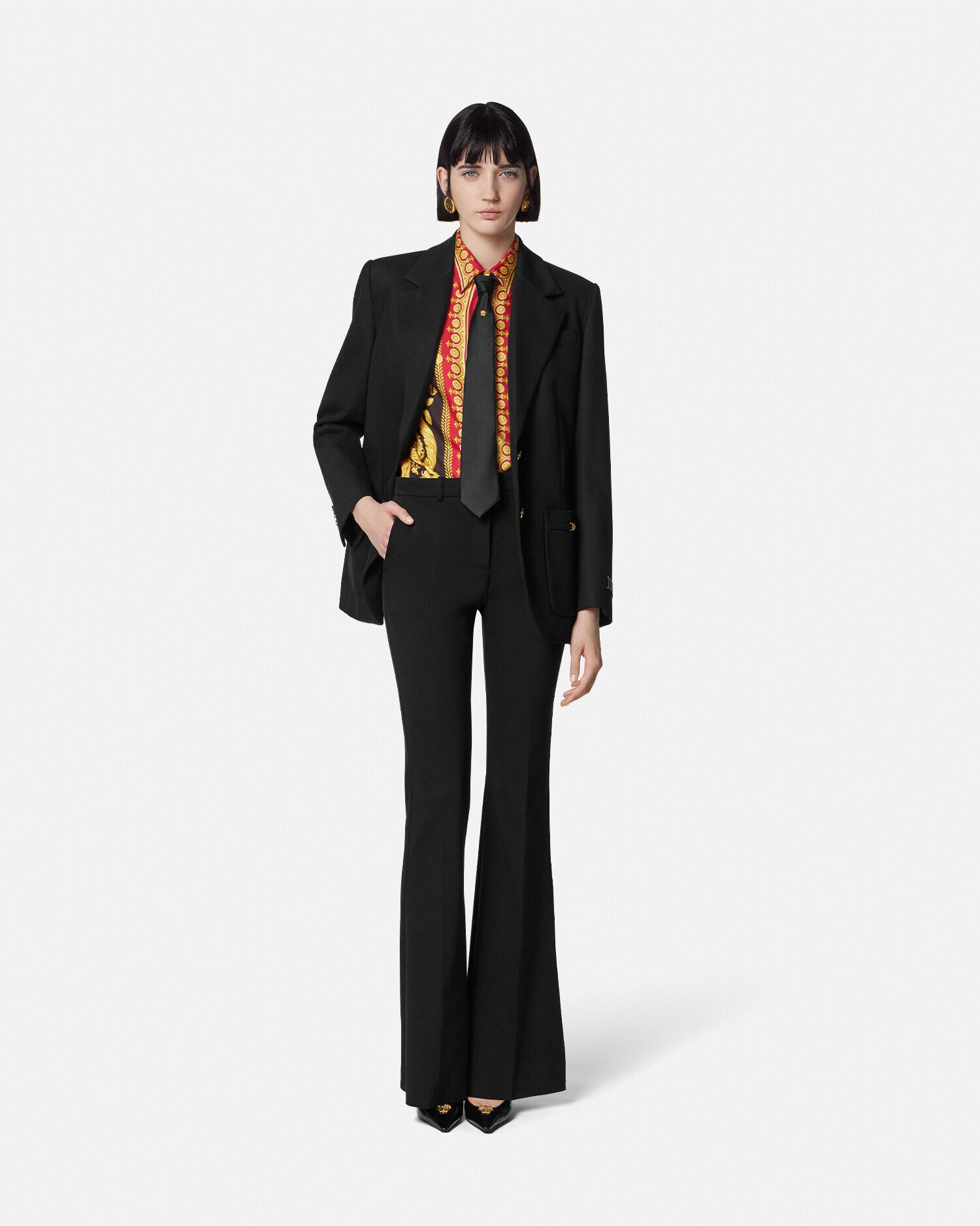 関税込★VIP価格【VERSACE】バロッコシルクシャツ バロッコ シルク シャツ ブラック,プリント | VERSACE JP