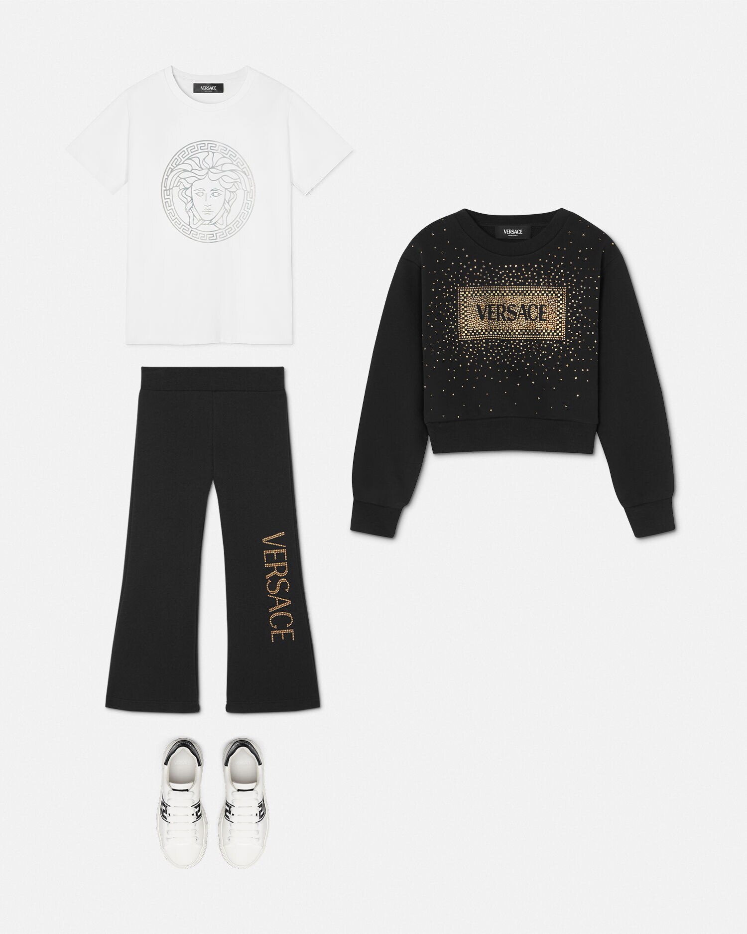 クリスタル '90s ヴィンテージ ロゴ キッズ スウェットシャツ ブラック | VERSACE JP