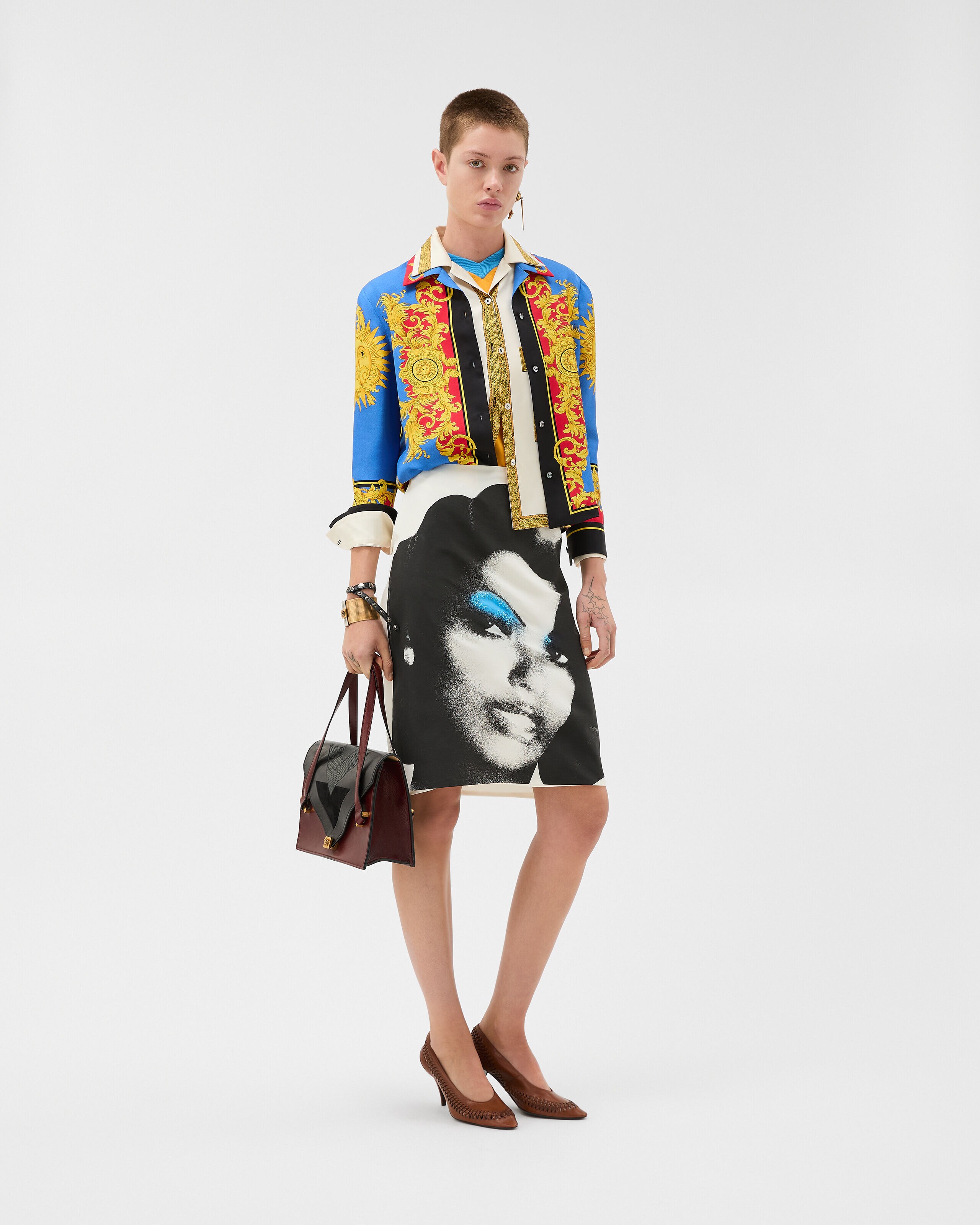 プリント シルク ツイル シャツ ブルー,プリント | VERSACE JP