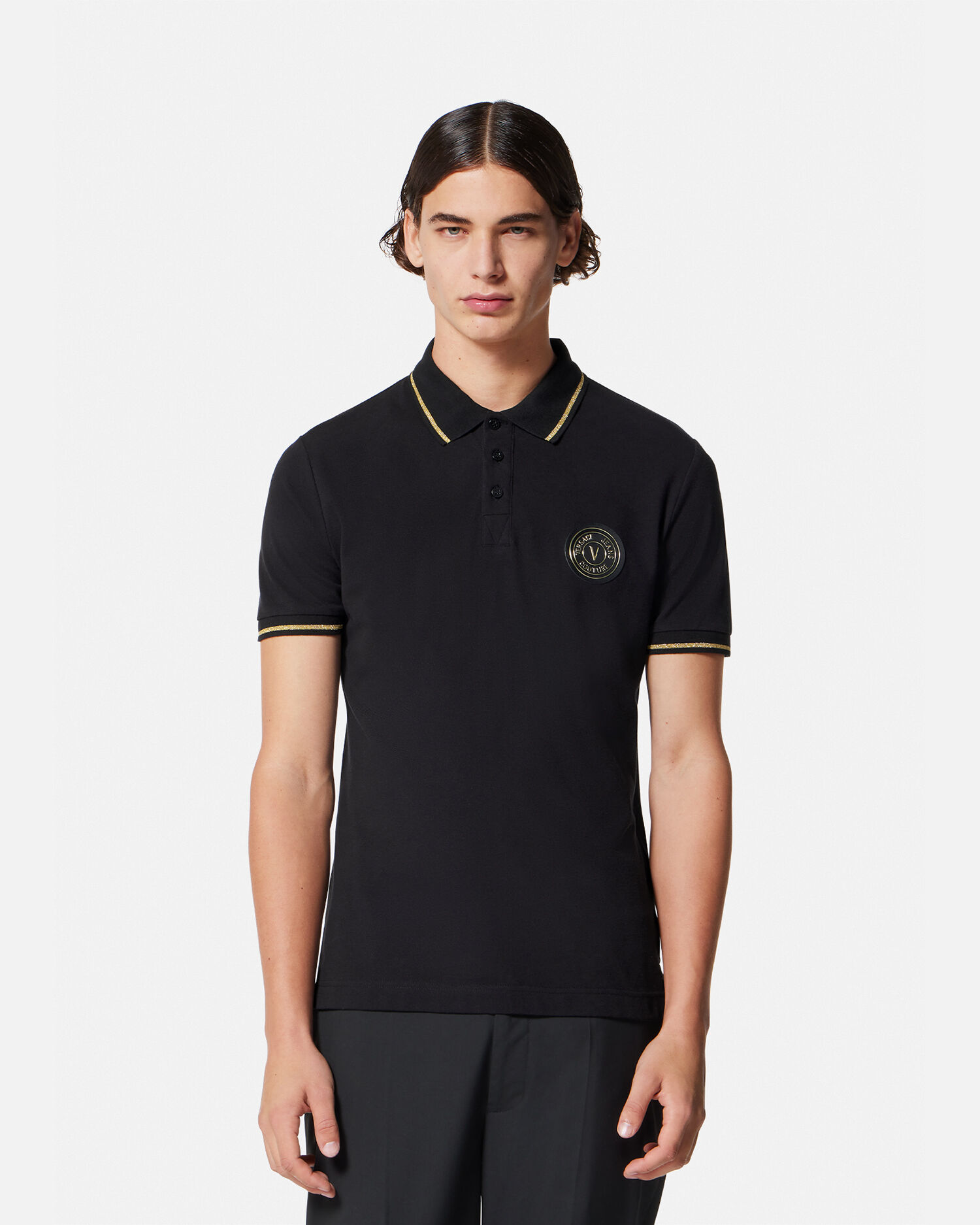 VERSACE ゴールド装飾 ポロシャツ Versace Jeans Couture ポロシャツ | ブラック | FARFETCH JP