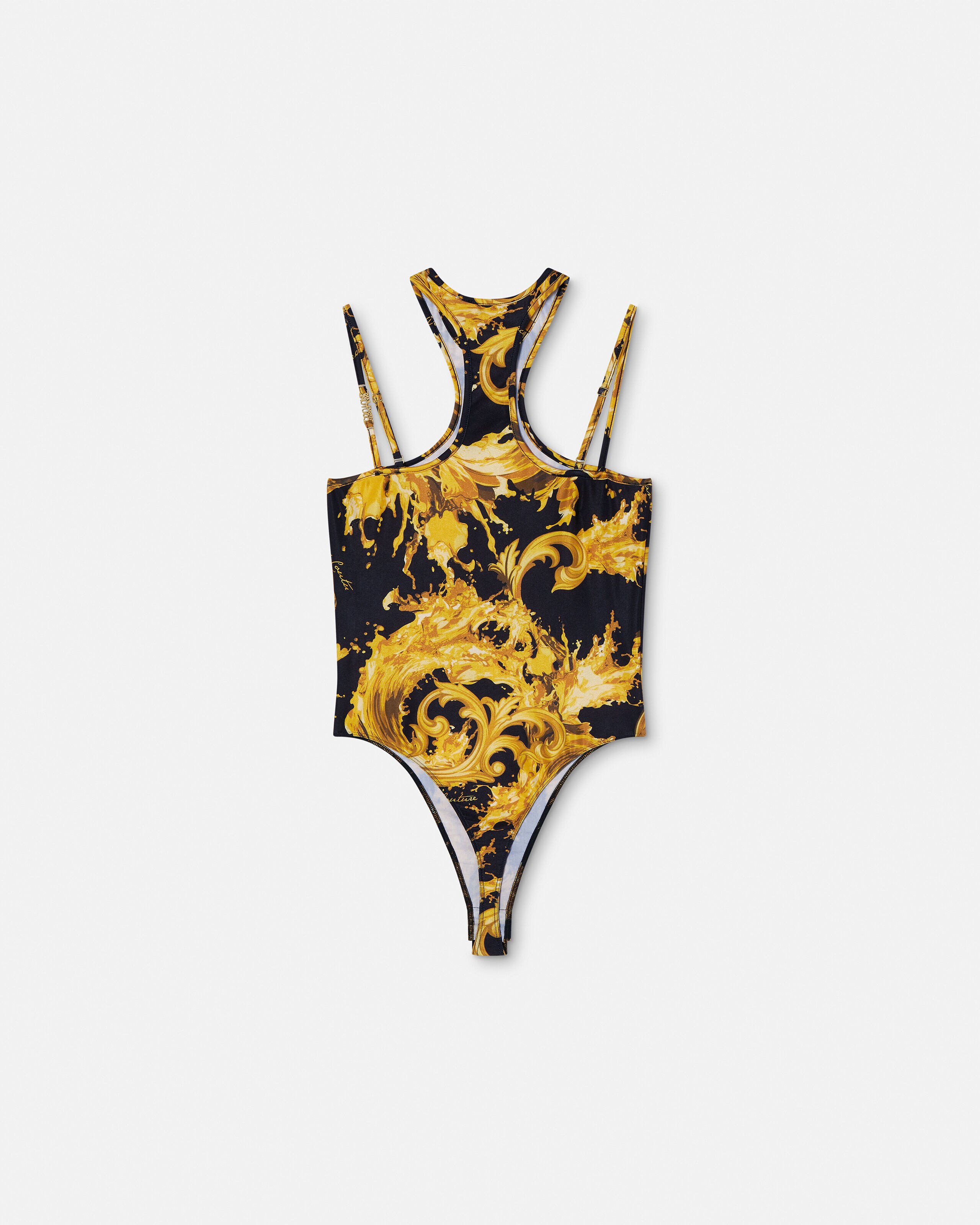 プリント オフショルダー ボディスーツ ブラック,ゴールド | VERSACE JP