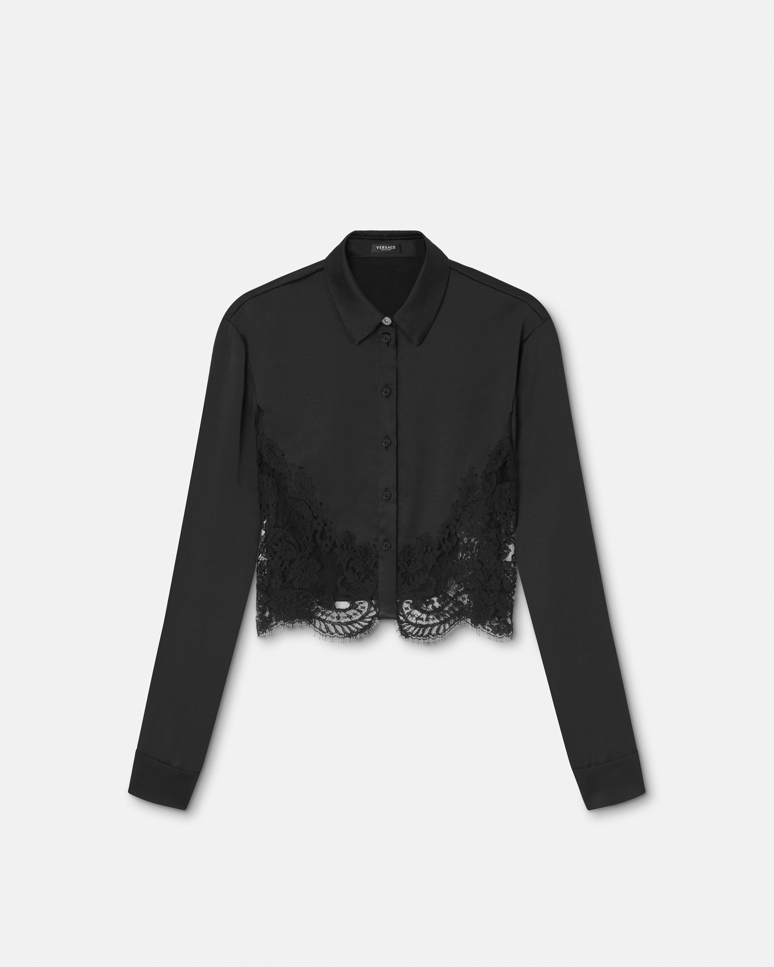 【新品】タグ付き VERSACE VERSUS メデューサ ブラック 長袖シャツ レーストリム サテン クロップ シャツ ブラック | VERSACE JP