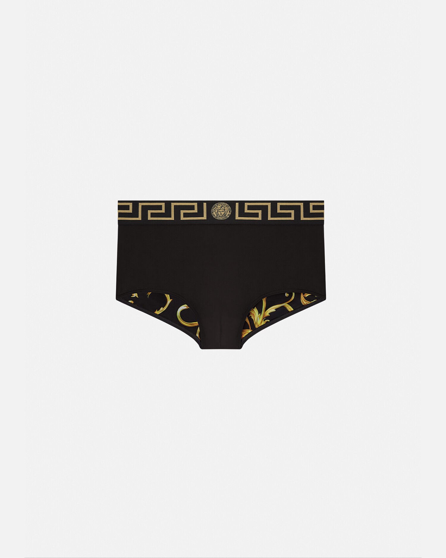 【スタイルに品格をプラス】VERSACE グレカボーダー 水着ボトム グレカ ボーダー ビキニ ボトム ブラック | VERSACE JP
