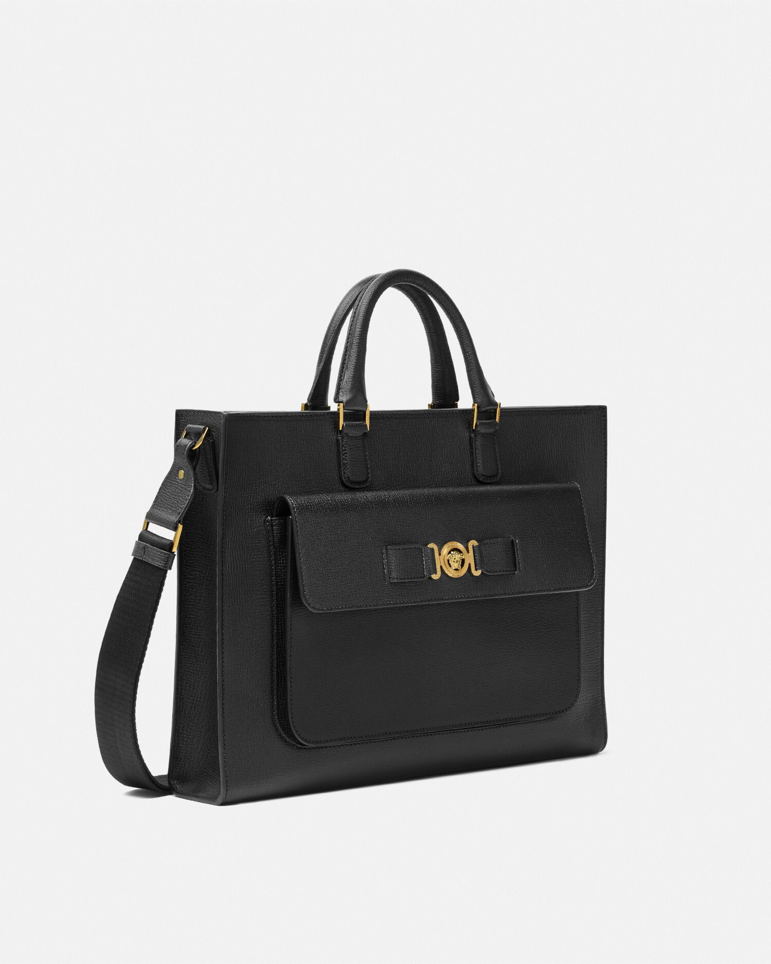 メドゥーサ ビギー レザー ブリーフケース ブラック,ゴールド | VERSACE JP