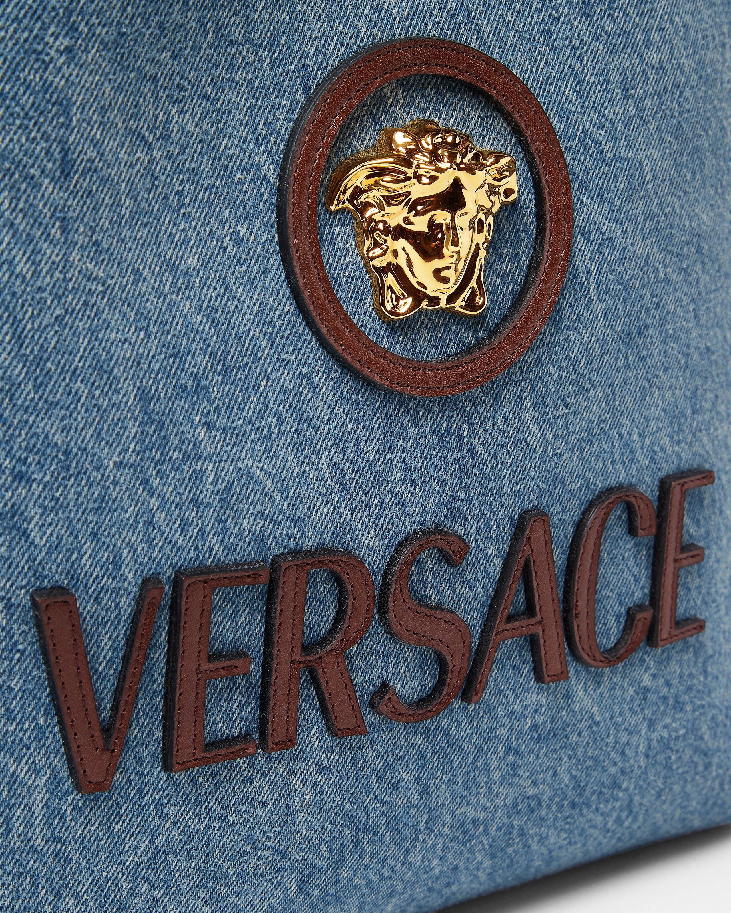ラ メドゥーサ デニム トート ブルー,ブラウン | VERSACE JP