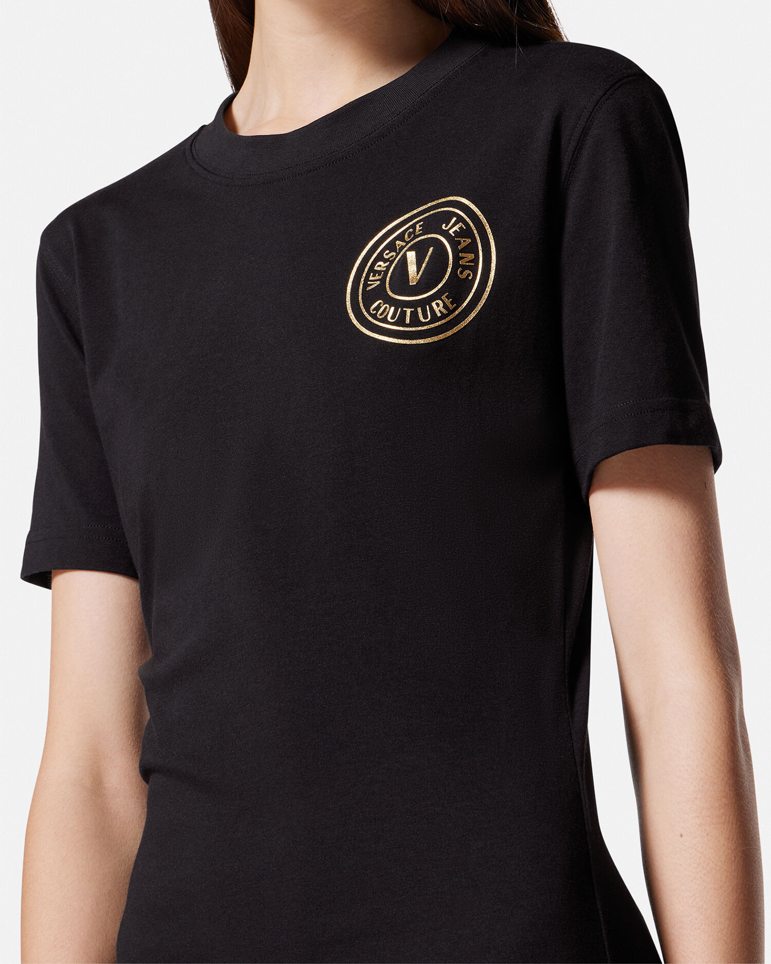 レターV エンブレム ロゴ Tシャツ ドレス ブラック,ゴールド | VERSACE JP