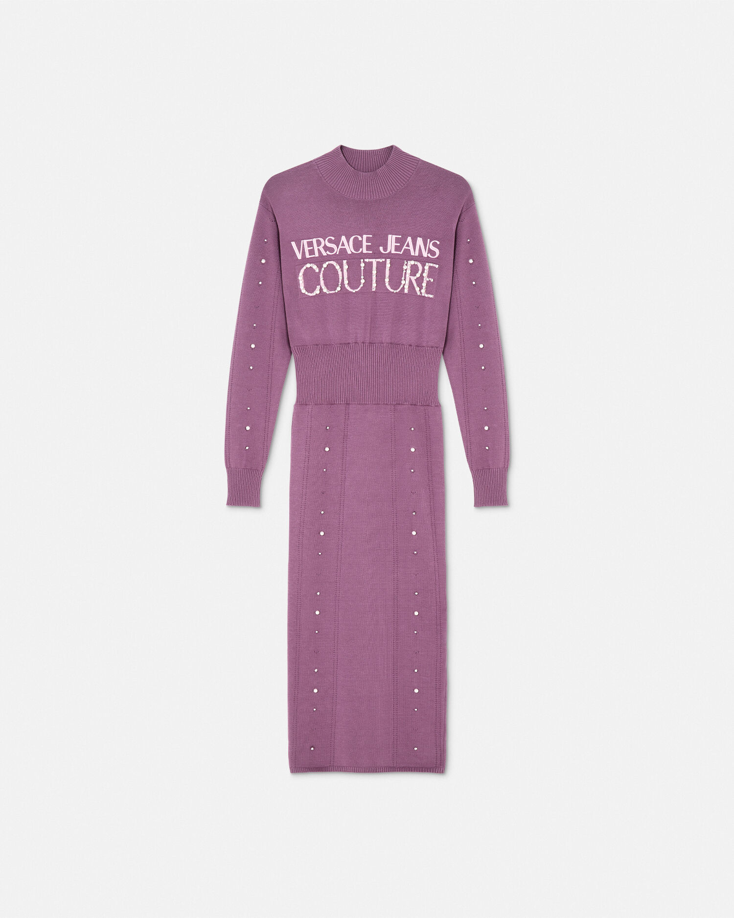 装飾付きロゴ ニット ロング ドレス パープル | VERSACE JP