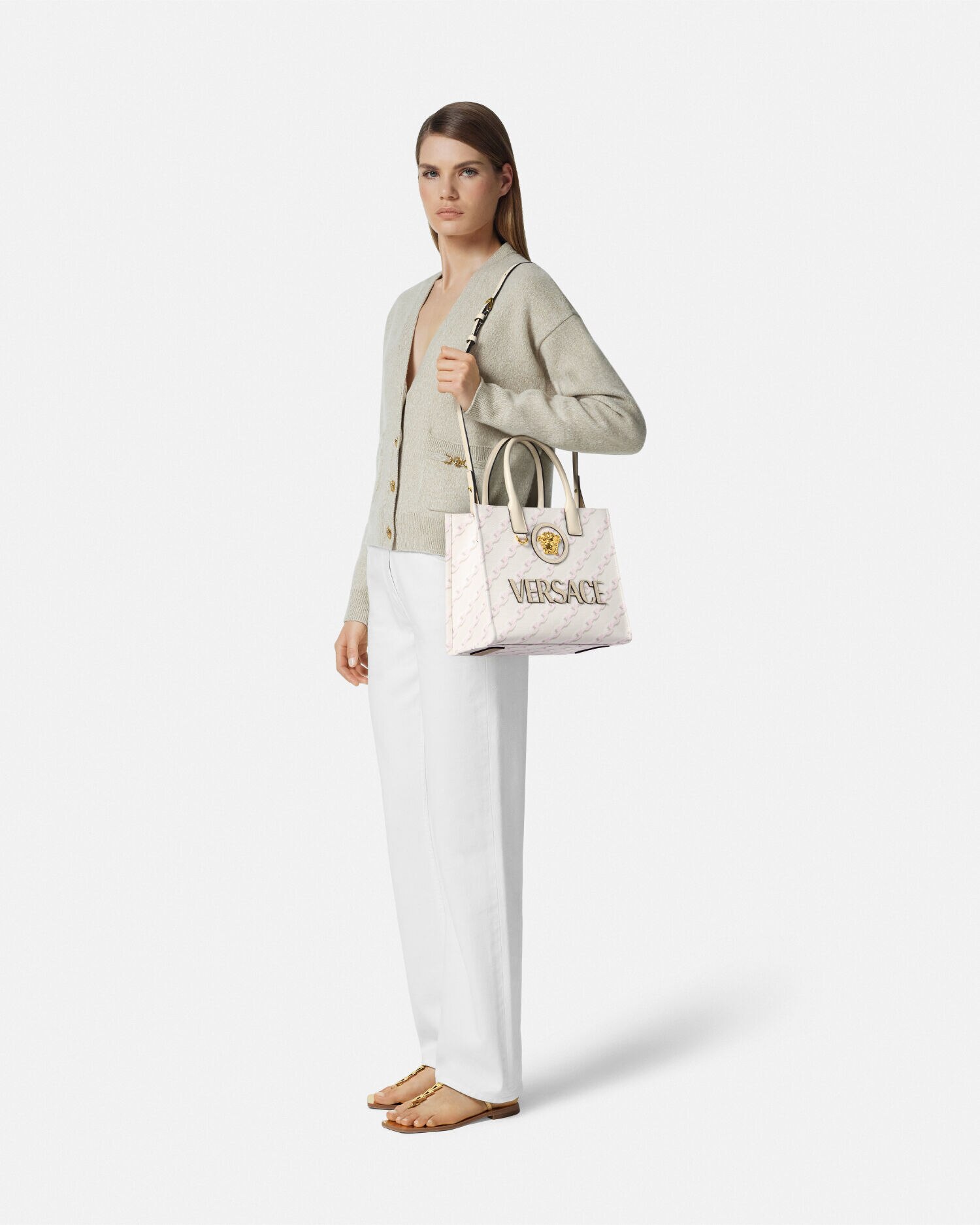 【VERSACE】チェーンストライプスモールトート★送料関税込 スモール トートバッグ チェーン ストライプ ラ メドゥーサ