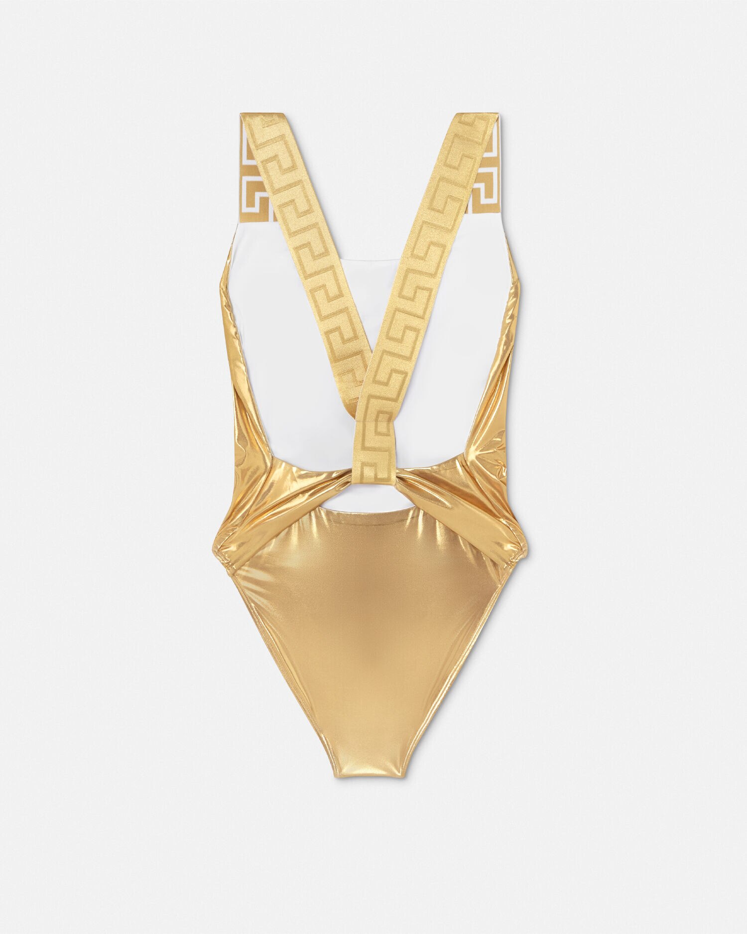 VERSACE グレカ ワンピース スイムスーツ 水着 メタリック ワンピース スイムスーツ グレカ ボーダー ゴールド