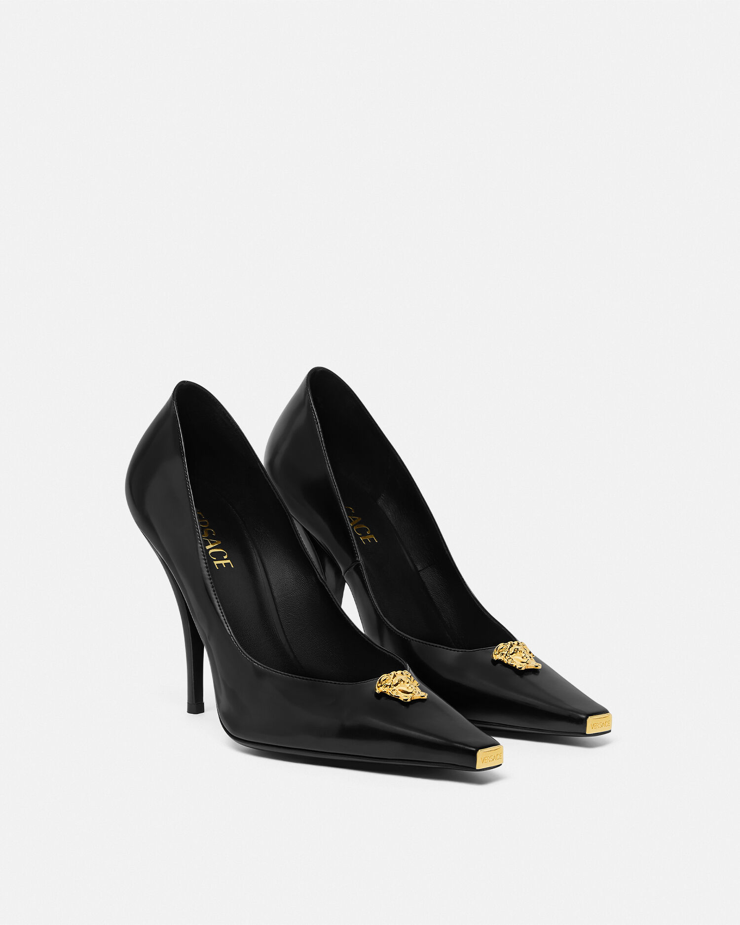 ヴェルサーチェ☆メドゥーサ ブラックレザーパンプス VERSACE メデューサ レザー パンプス ハイヒール ブラック