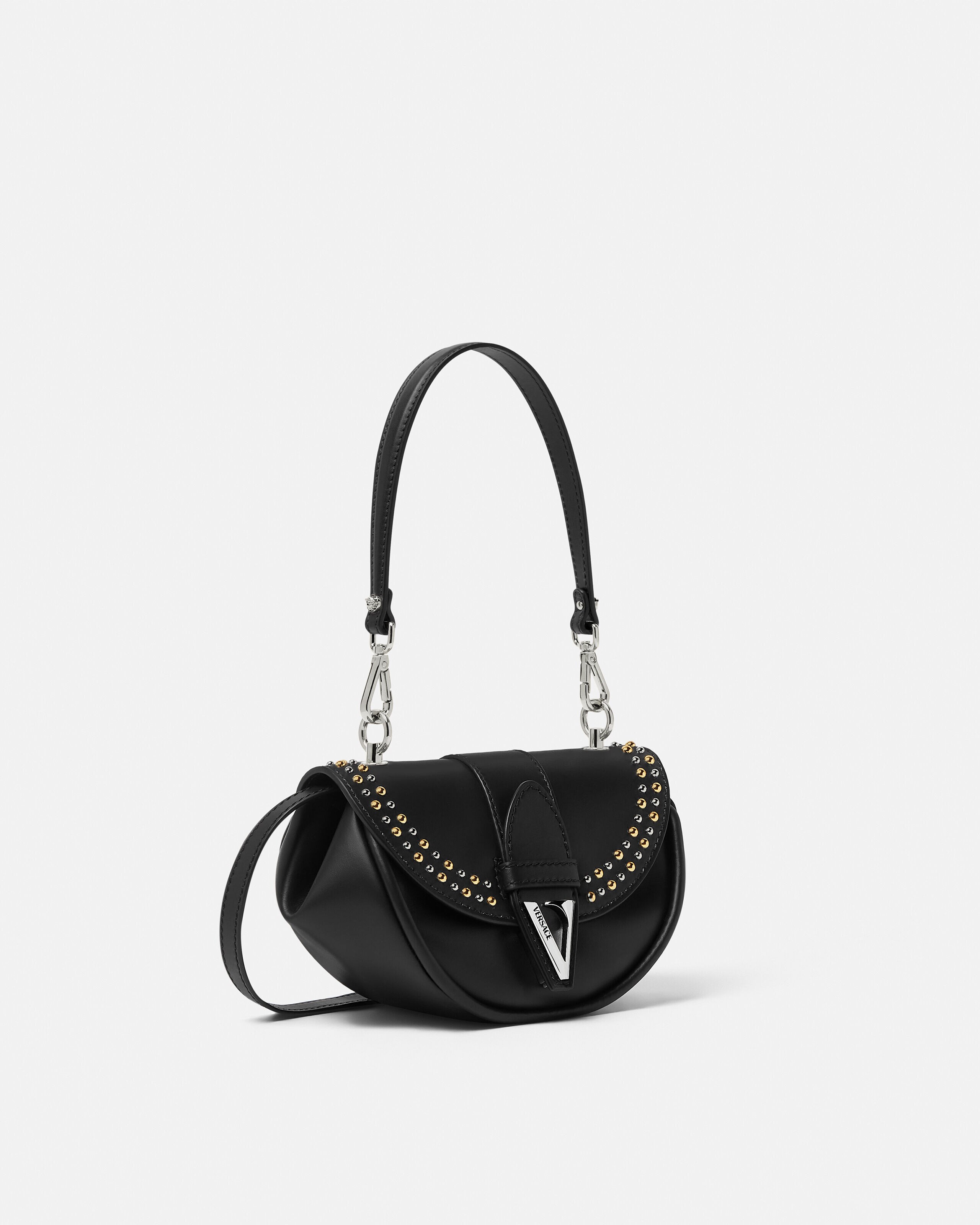 新品　Versace ヴェルサーチ　ミニショルダーバッグ　ヴィルトゥス　チェーン ヴィルトゥス 装飾付き スモール ショルダー バッグ ブラック,シルバー