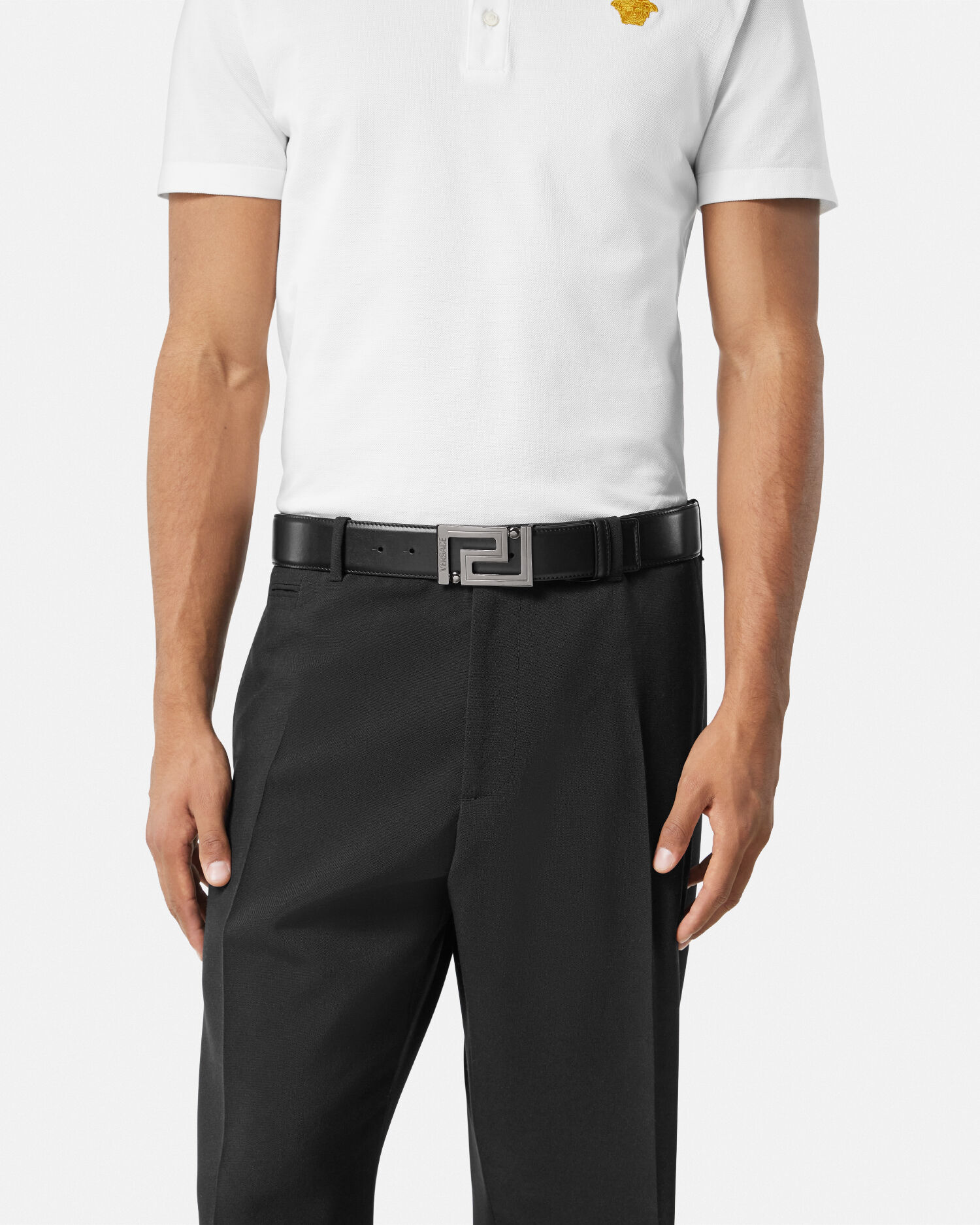 グレカ レザー ベルト 4 cm ブラック | VERSACE JP