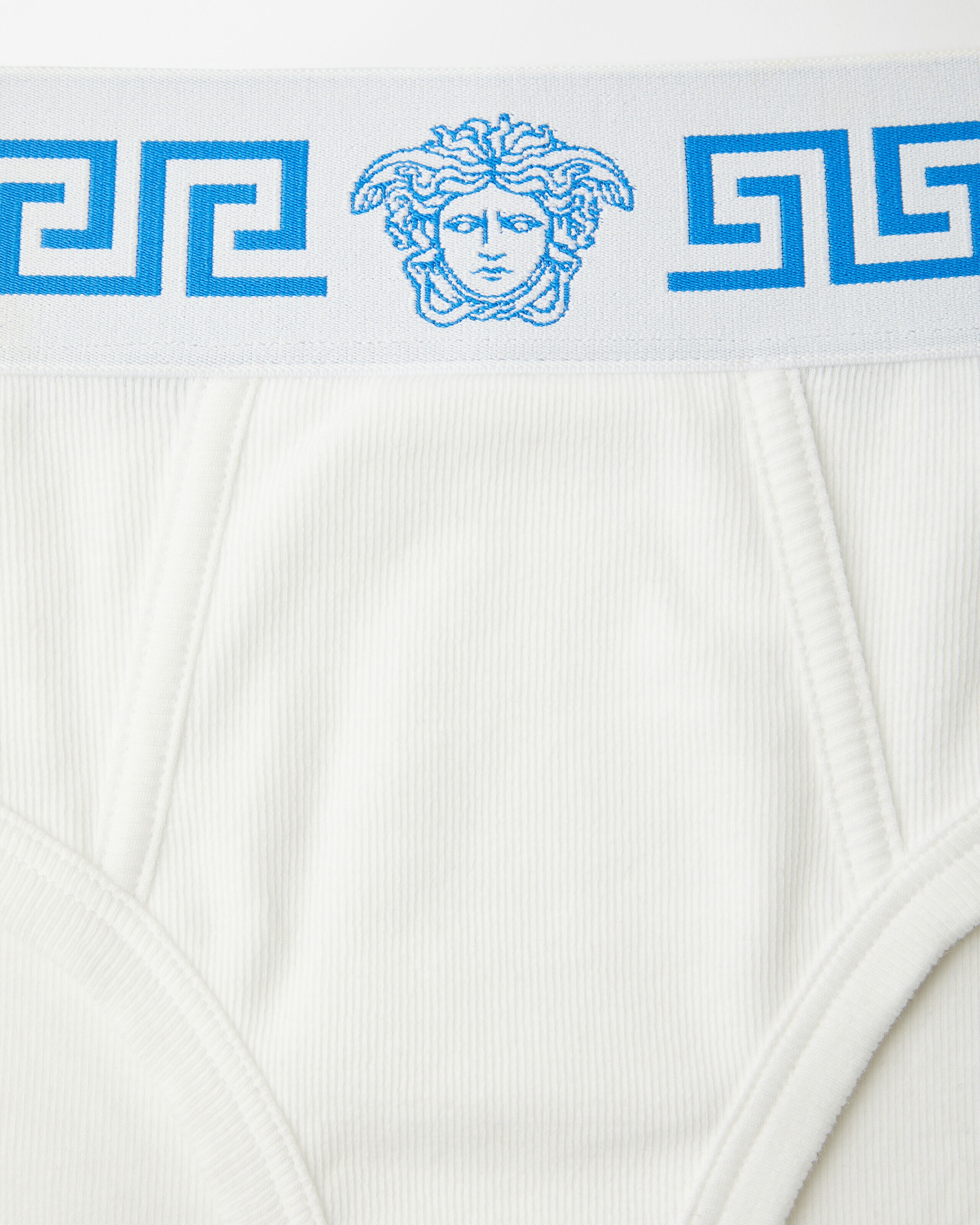 ヴェルサーチブリーフパンツ リブニット コットンジャージー ブリーフ ホワイト,ブルー | VERSACE JP
