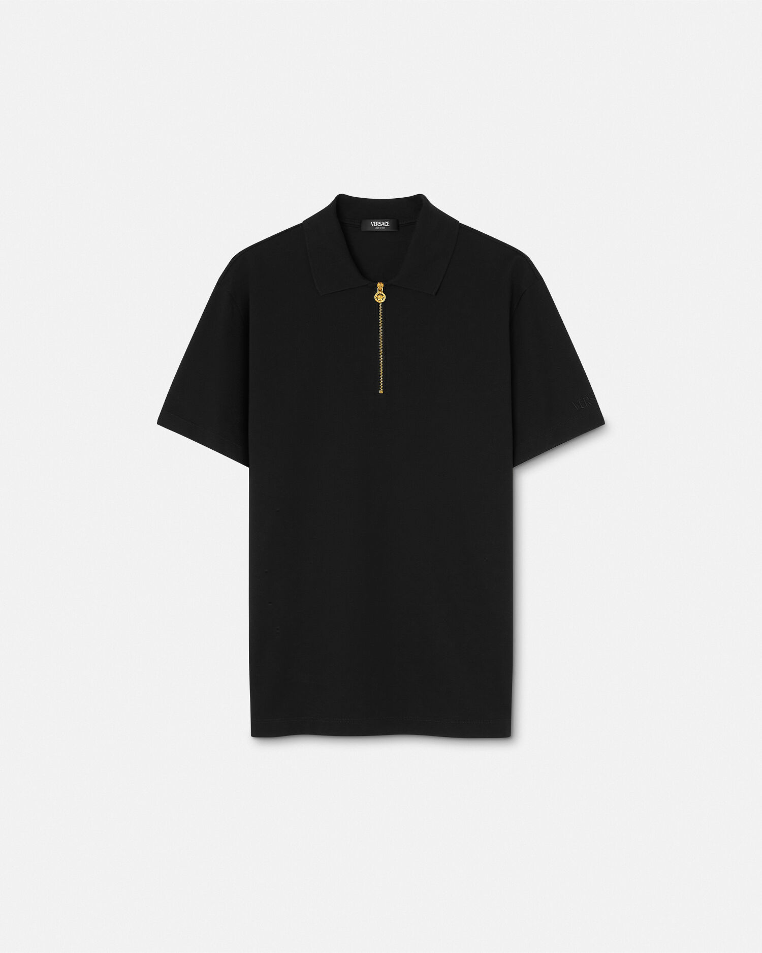刺繍入り コットンピケ ハーフジッパー ポロシャツ ブラック | VERSACE JP