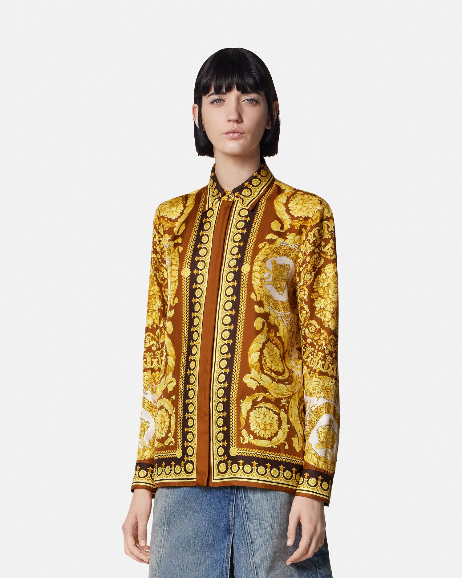 シルク シャツ バロッコ ブラウン,ゴールド | VERSACE JP