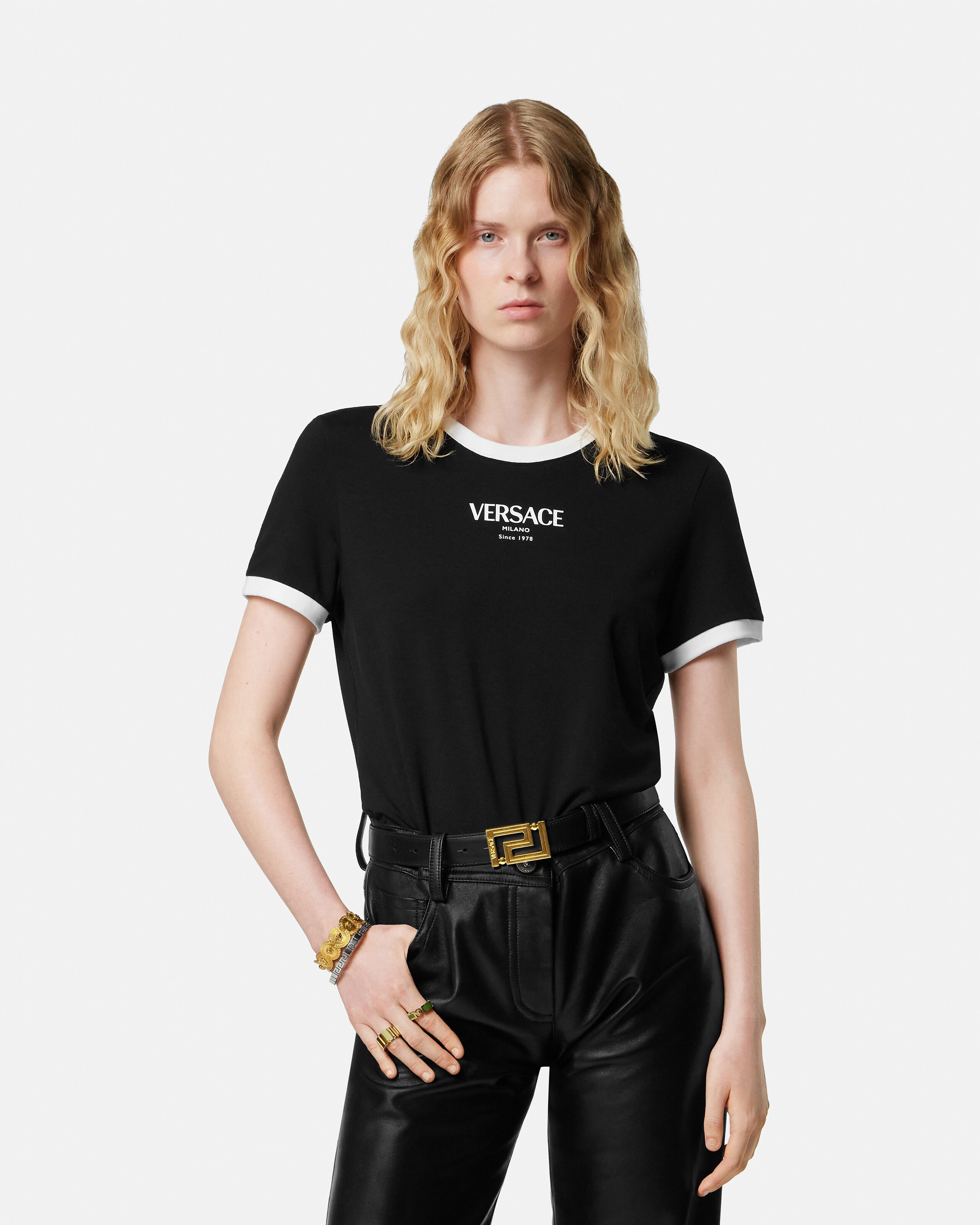 ストレッチ ビスコースジャージー Tシャツ ブラック | VERSACE JP
