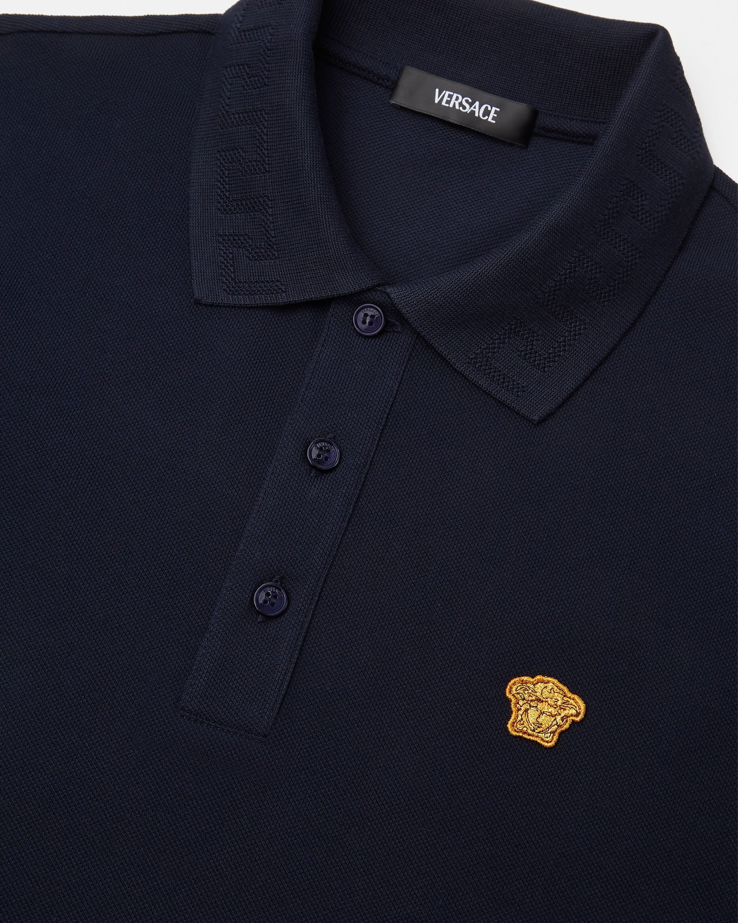 刺繍入り コットン ピケ ポロシャツ ブルー | VERSACE JP