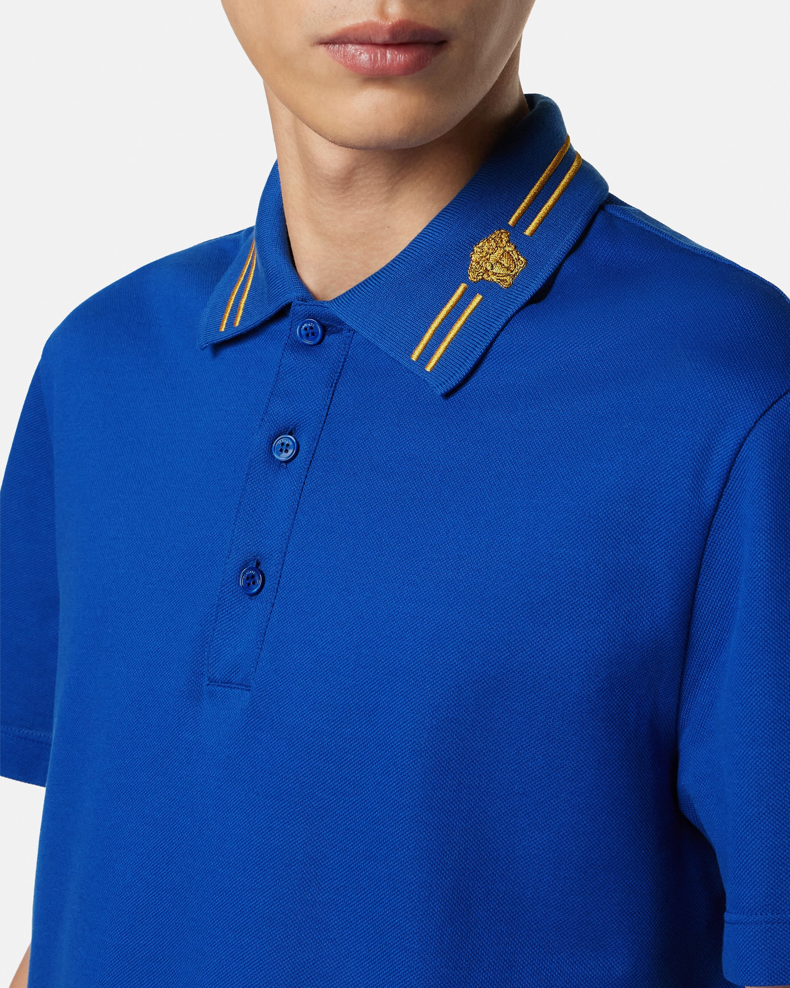 VERSACE メデューサ刺繍ポロシャツ 刺繍入り ポロ シャツ メドゥーサ ブルー | VERSACE JP