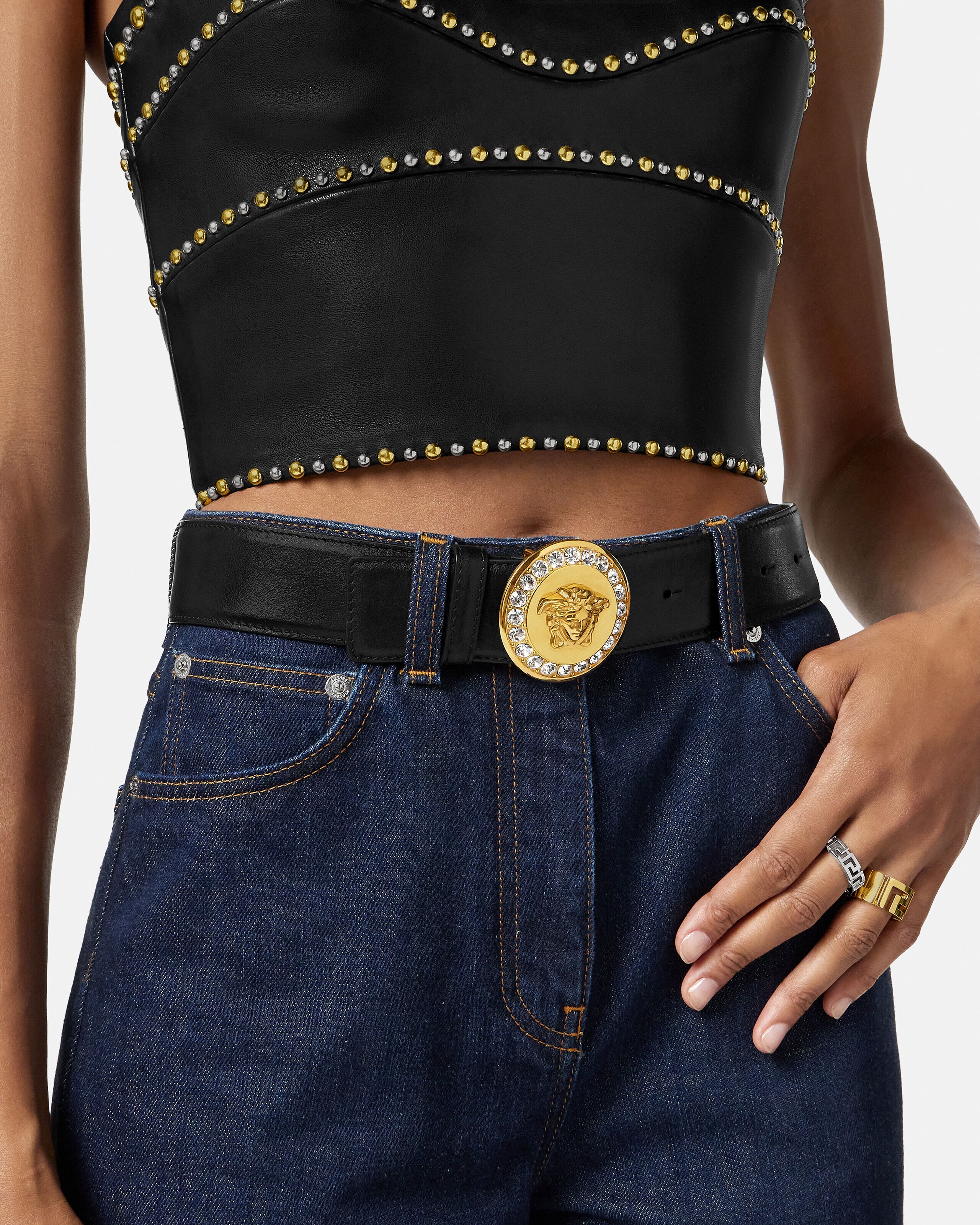 ラ メドゥーサ 装飾付き ベルト 4 cm ブラック,ゴールド | VERSACE JP