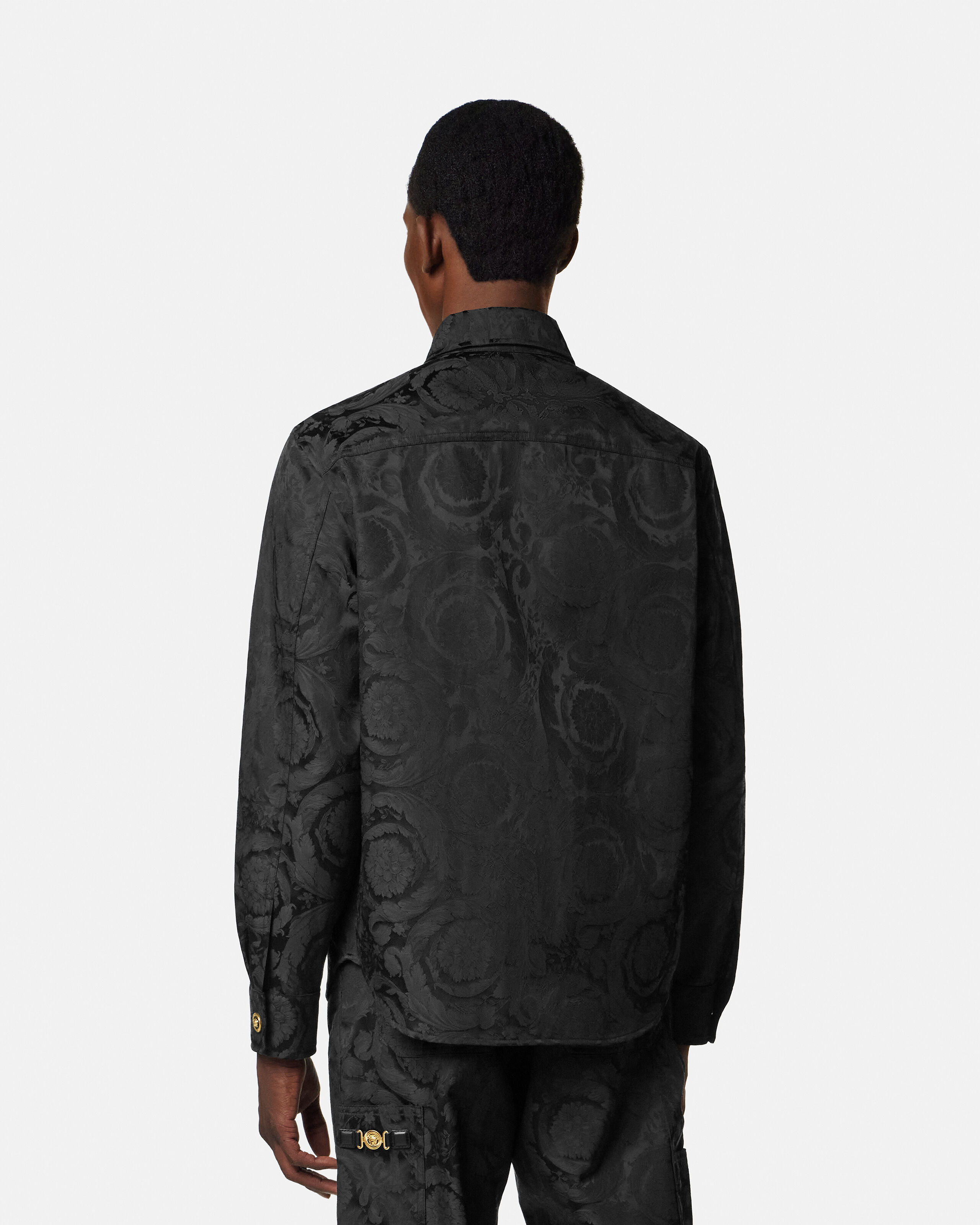 Versace 黒シャツ ジャカード コットン オーバーシャツ ブラック | VERSACE JP