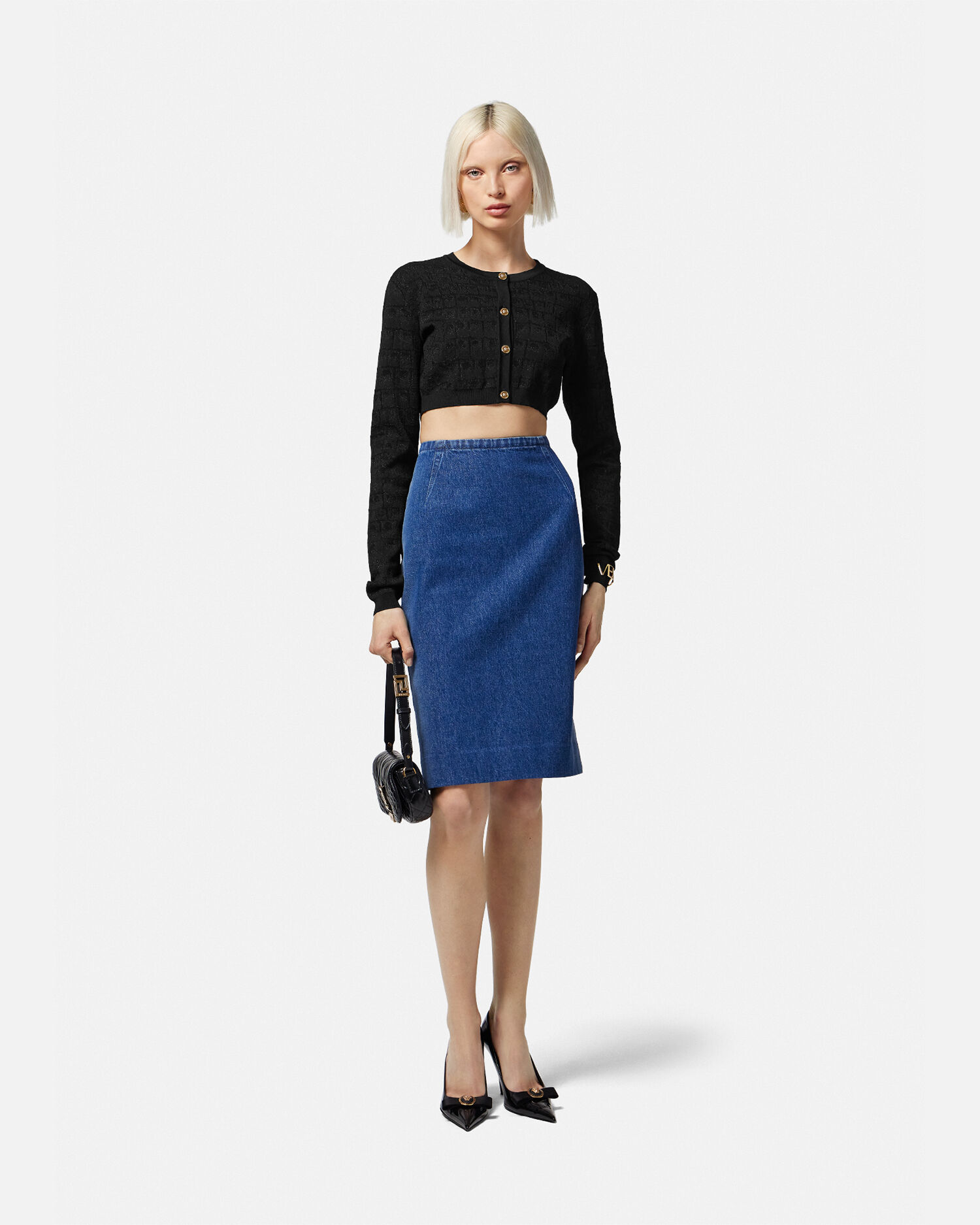 Versace クロコ ジャカード ニット クロップ カーディガン | VERSACE