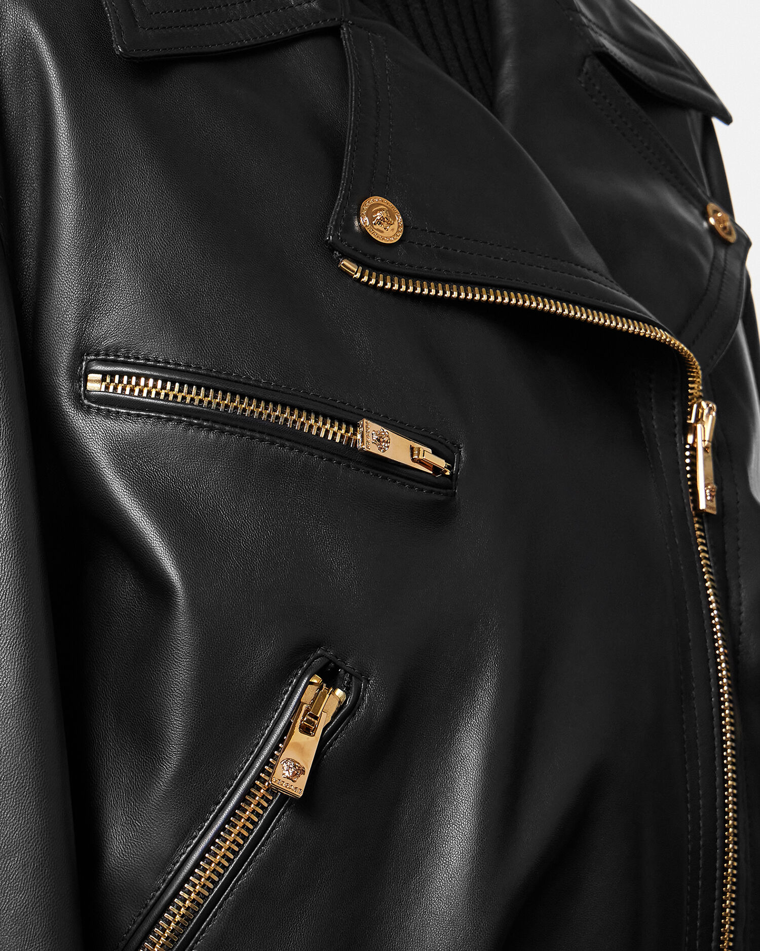 プロンジェ レザー オーバーサイズ バイカージャケット ブラック | VERSACE JP