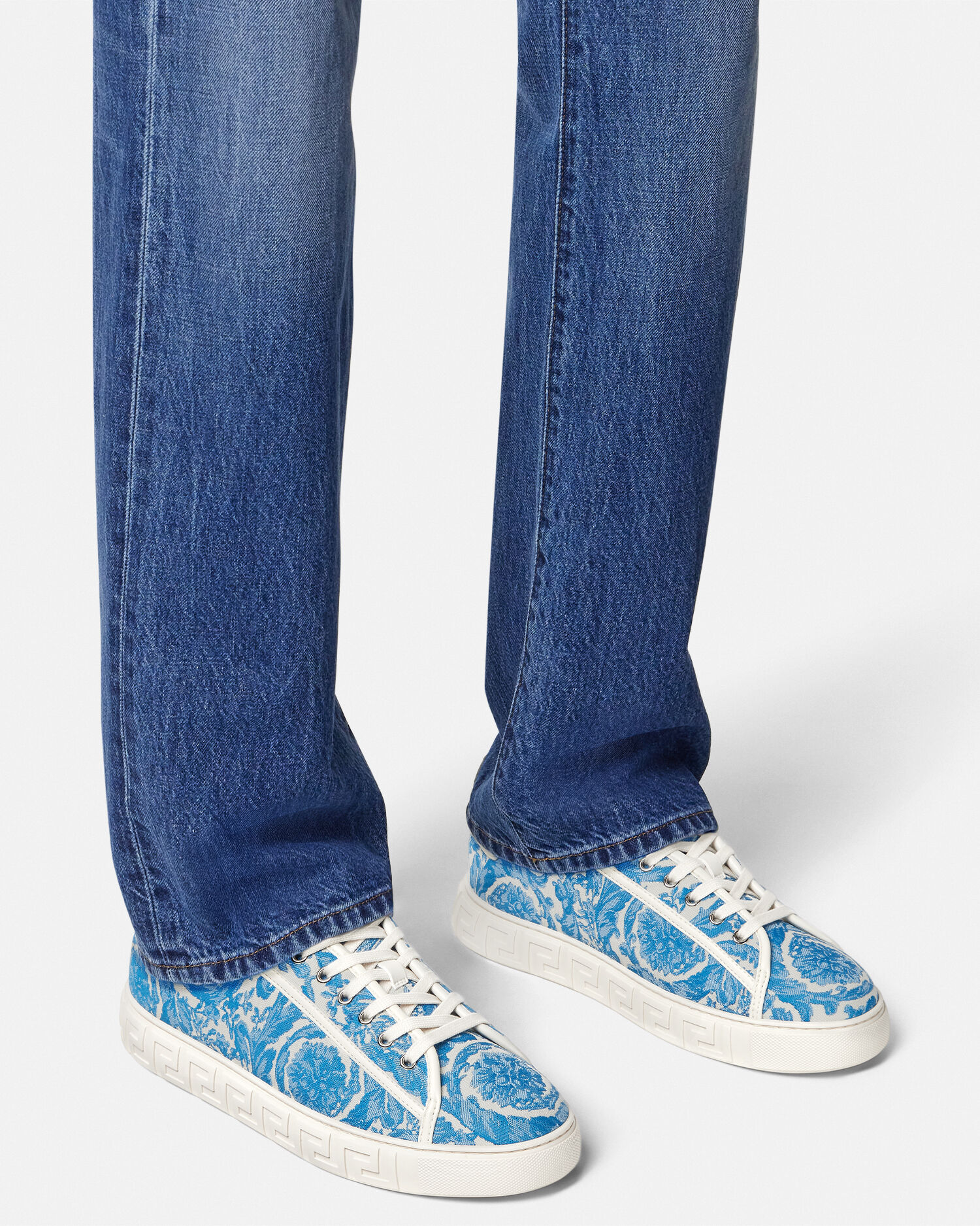 グレカ ジャカード キャンバス スニーカー ブルー,ホワイト | VERSACE JP