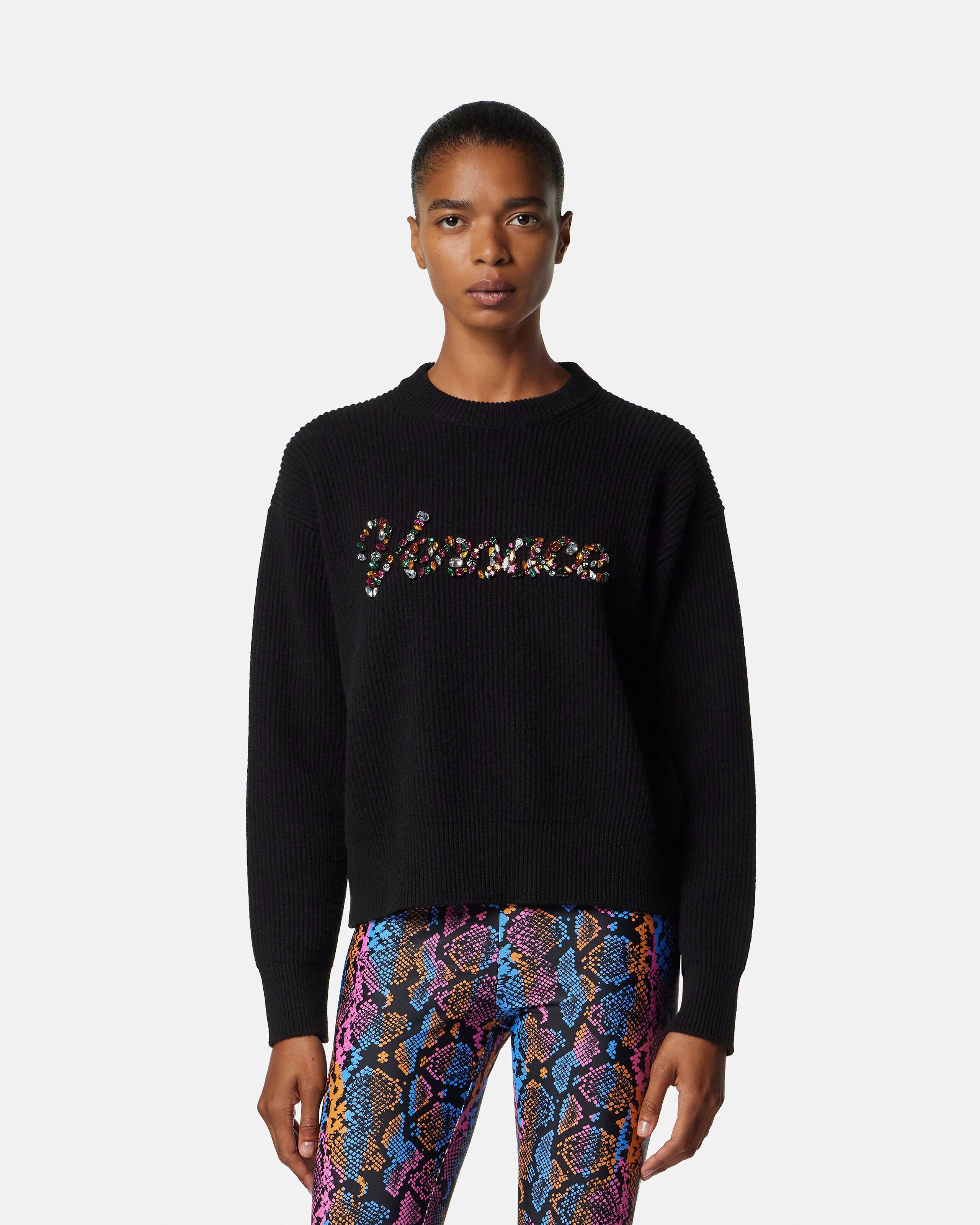 VERSACE ヴェルサーチ 刺繍 ニットセーター 刺繍入り ウール ニット セーター | VERSACE JP