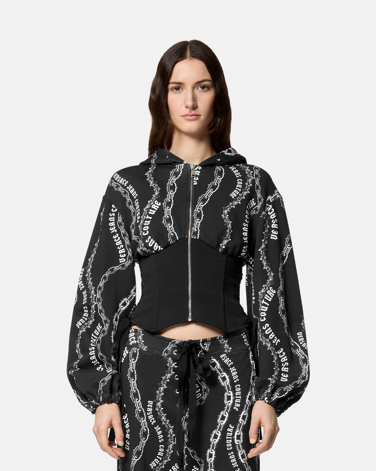 チェーン クチュール ジッパー コルセット フーディ | VERSACE JP