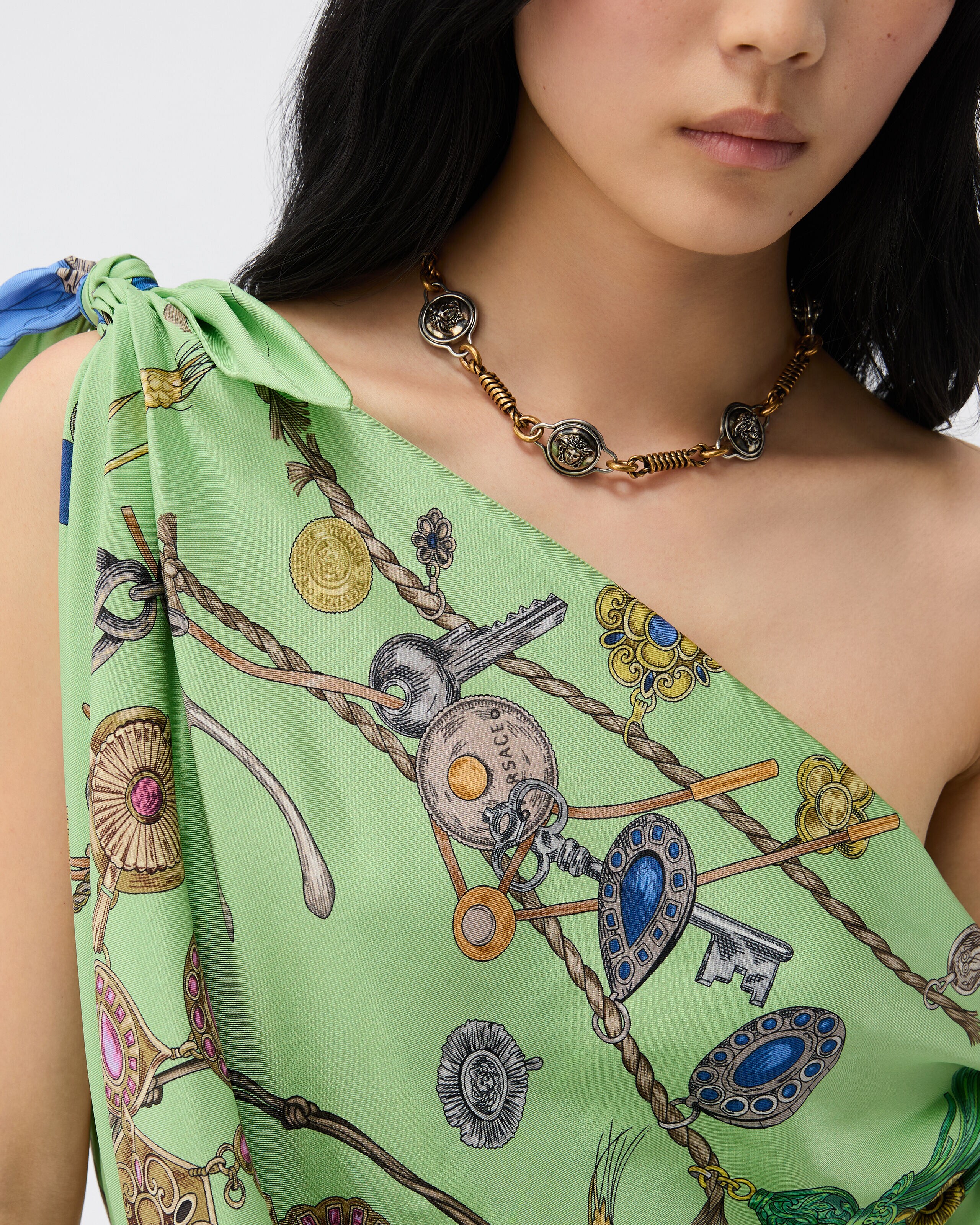 プリント シルク ツイル ミニ ドレス グリーン | VERSACE JP
