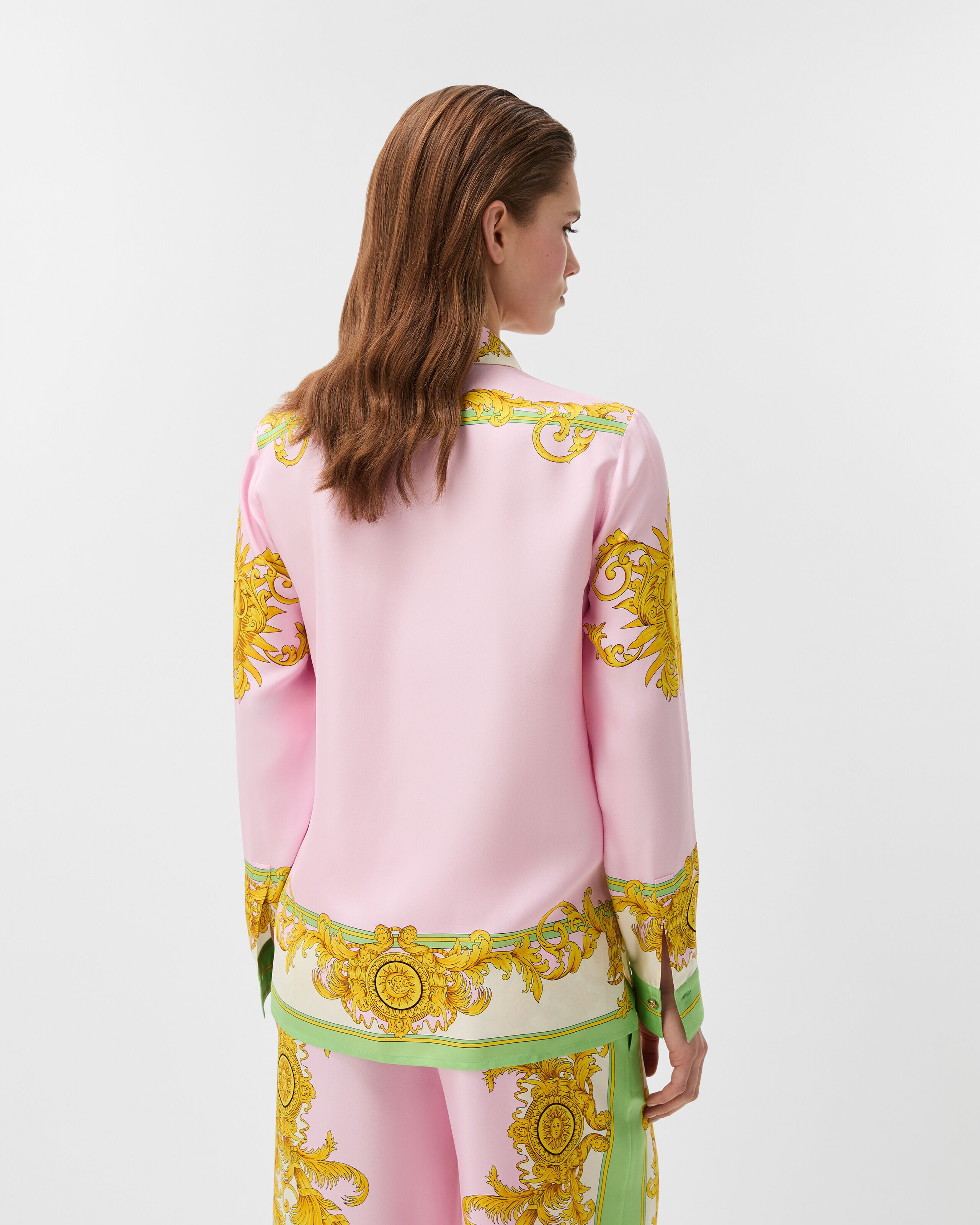 プリント シルク ツイル シャツ イエロー,ピンク | VERSACE JP