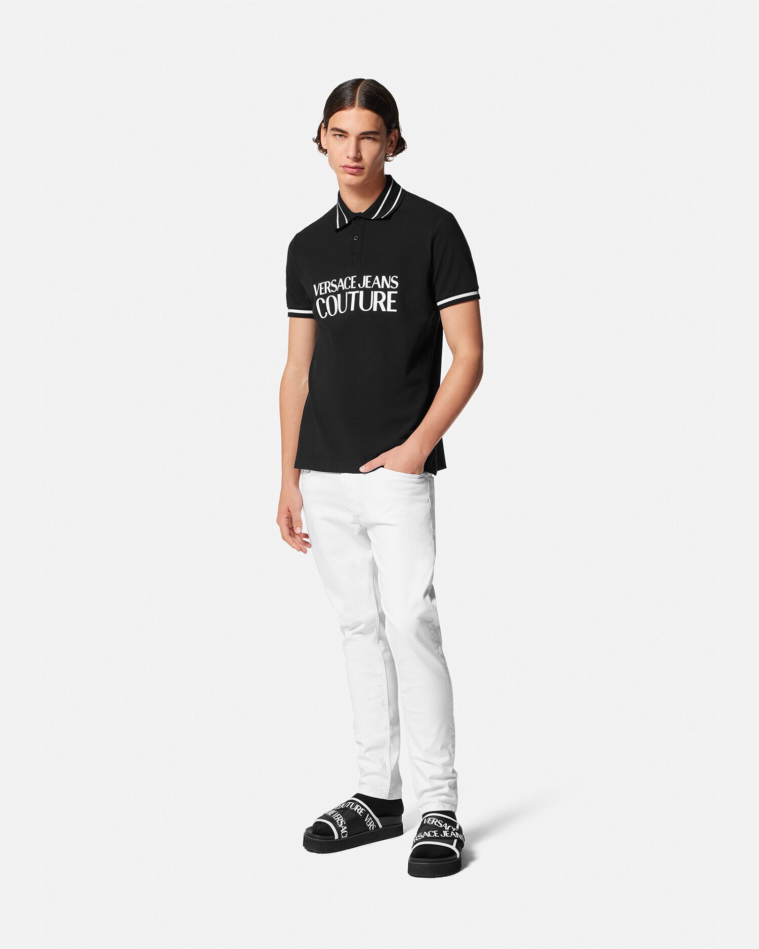 ★VERSACE★ロゴ ポロシャツ ポロシャツ ロゴ ブラック,プリント | VERSACE JP