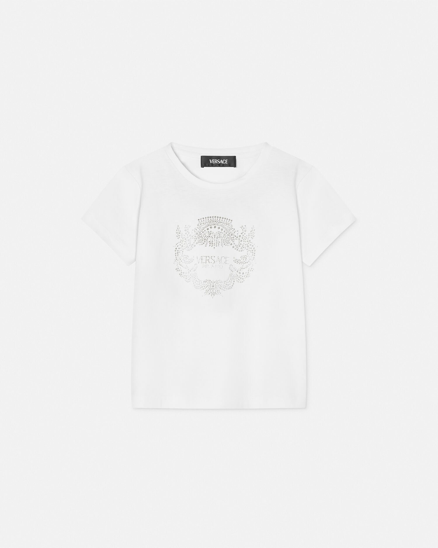 国内発 VERSACE ロゴピンクコットンクルーネック半袖Tシャツ VERSACE（ヴェルサーチ）Tシャツ・カットソー ピンク サイズ:40