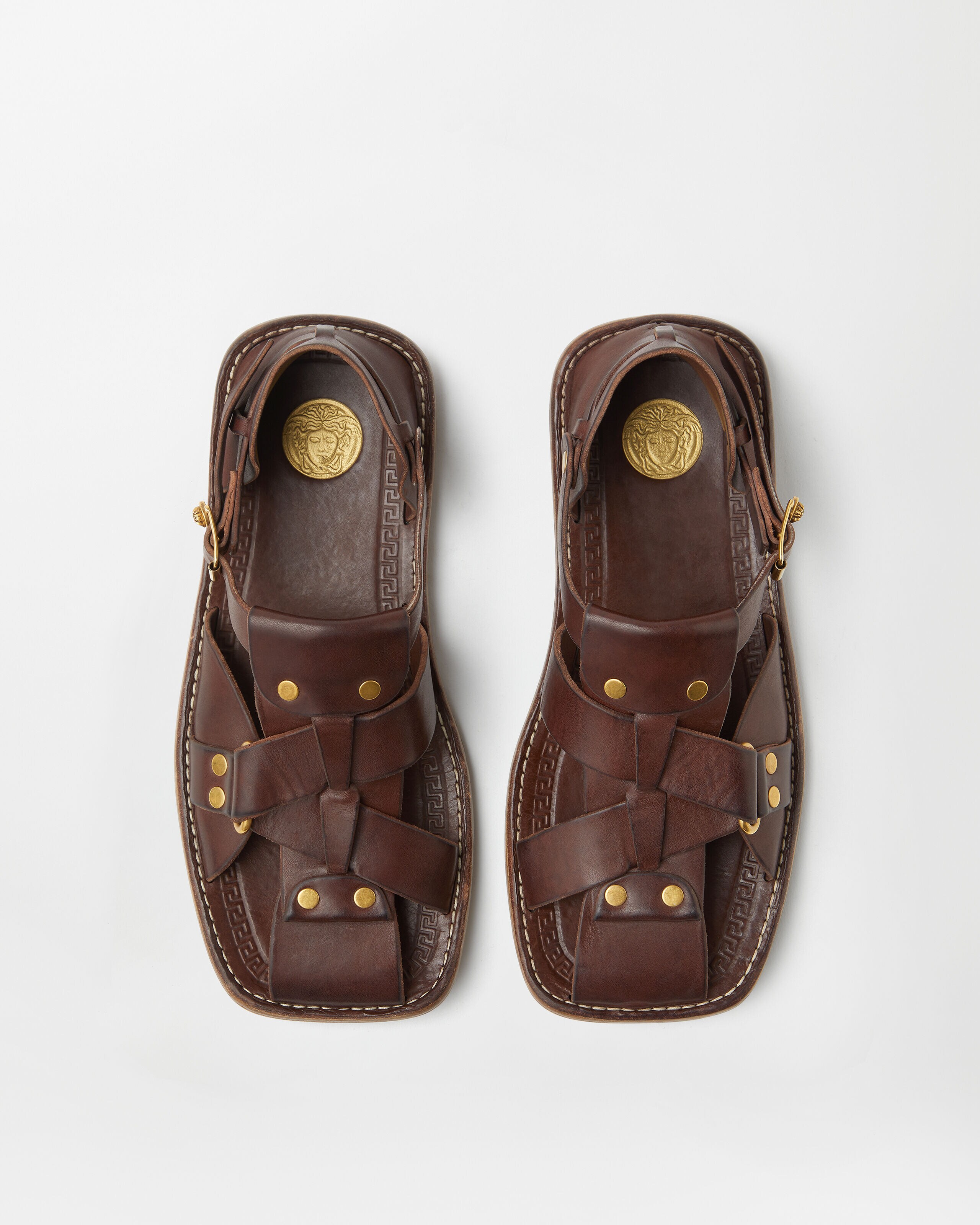 スーベニア レザー サンダル ブラウン | VERSACE JP