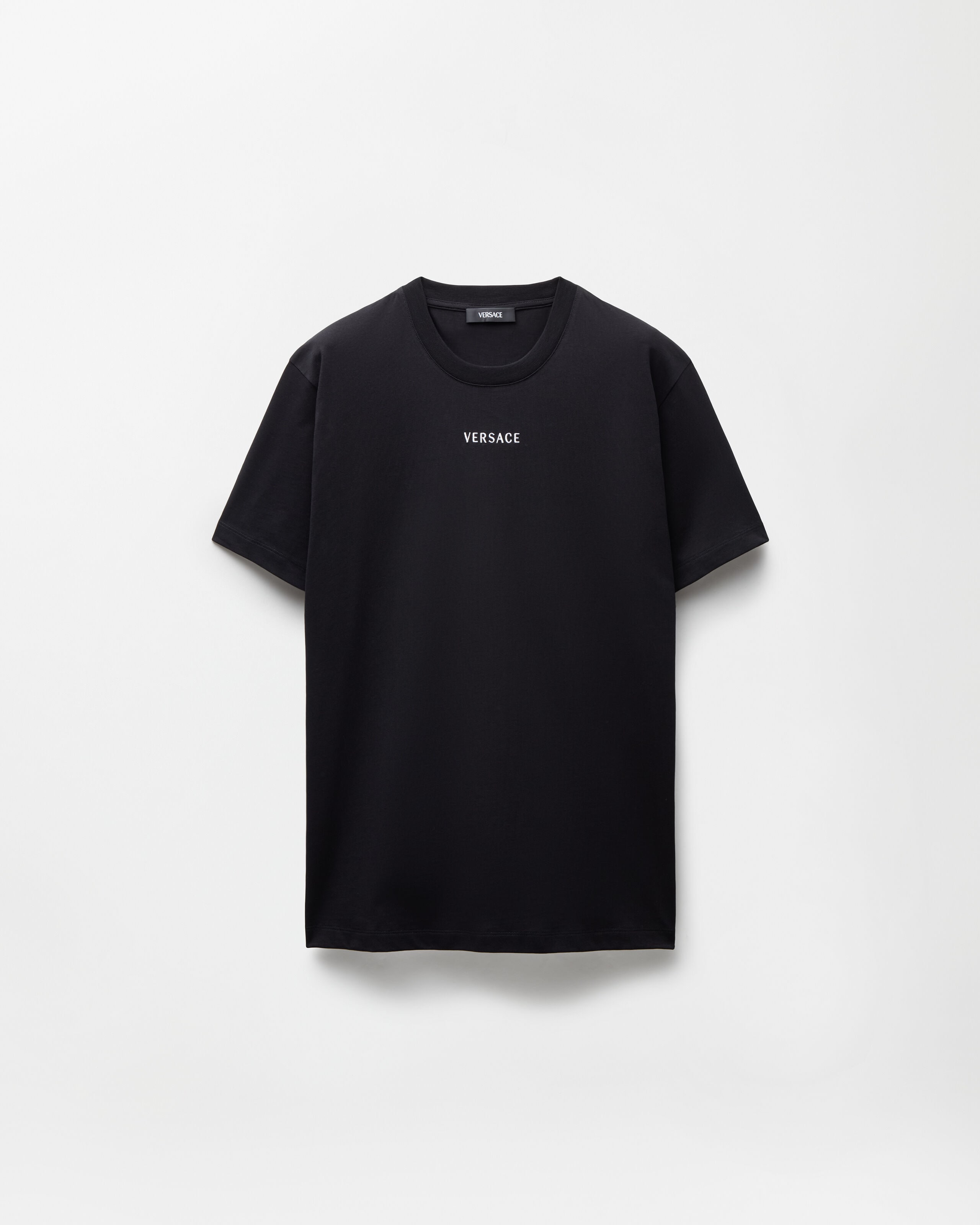 刺繍入り コットンジャージー スリム Tシャツ ブラック | VERSACE JP