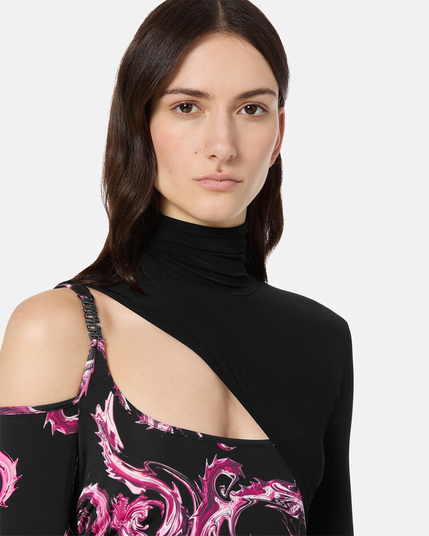 クロモ クチュール カットアウト ミディ ドレス ブラック,ピンク | VERSACE JP