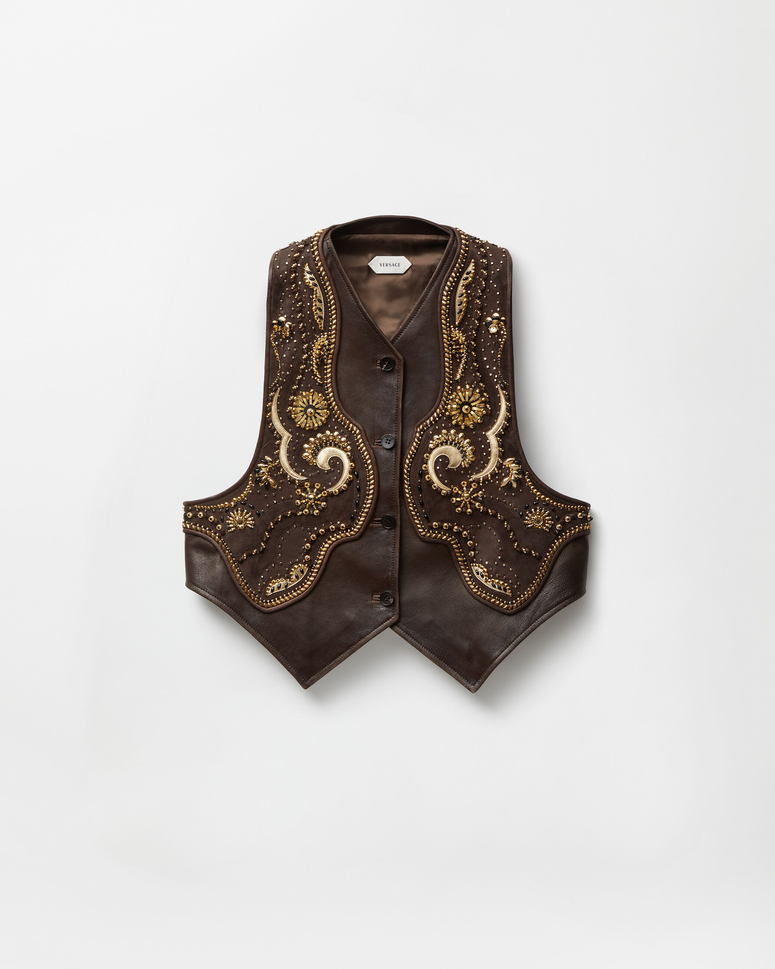 刺繍入り レザー ベスト ブラウン | VERSACE JP