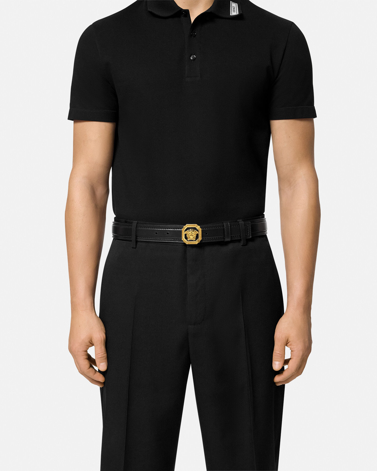 ラ メドゥーサ レザー ベルト 3.5cm ブラック,ゴールド | VERSACE JP