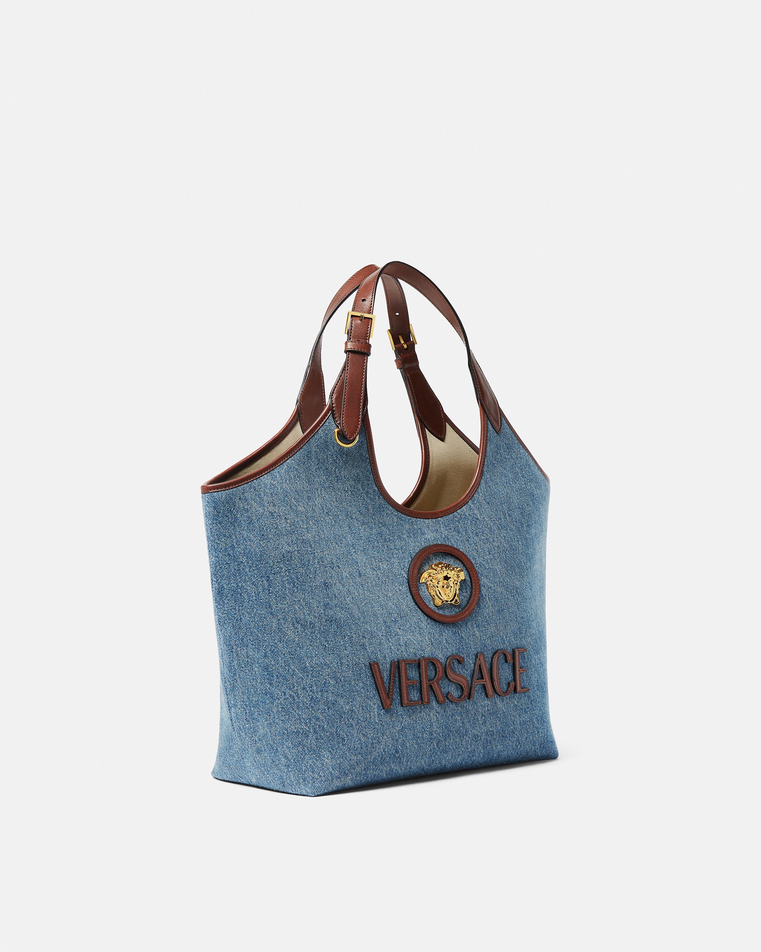 ラ メドゥーサ デニム トート ブルー,ブラウン | VERSACE JP