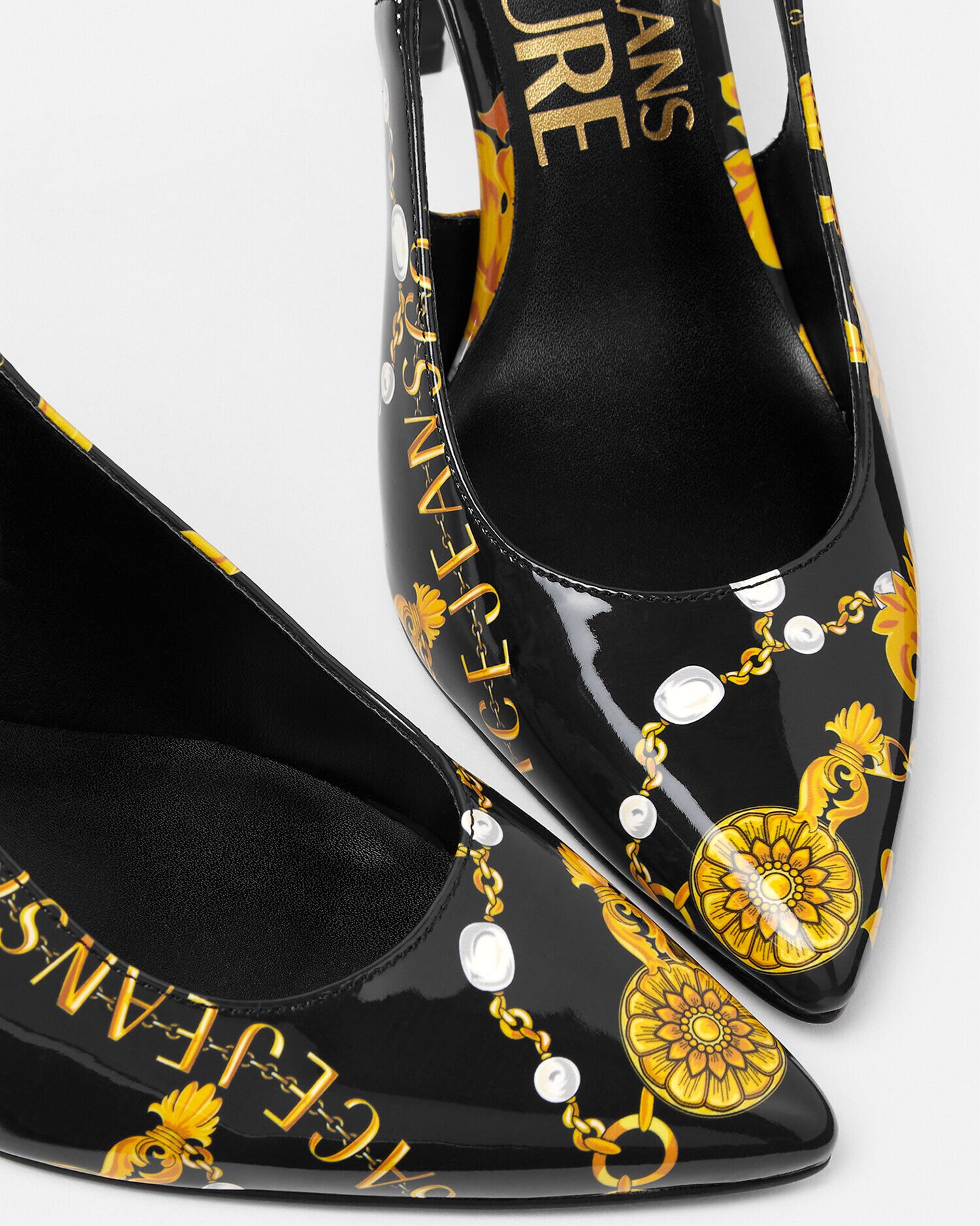 チェーン クチュール スカーレット スリングバック パンプス ブラック,ゴールド | VERSACE JP