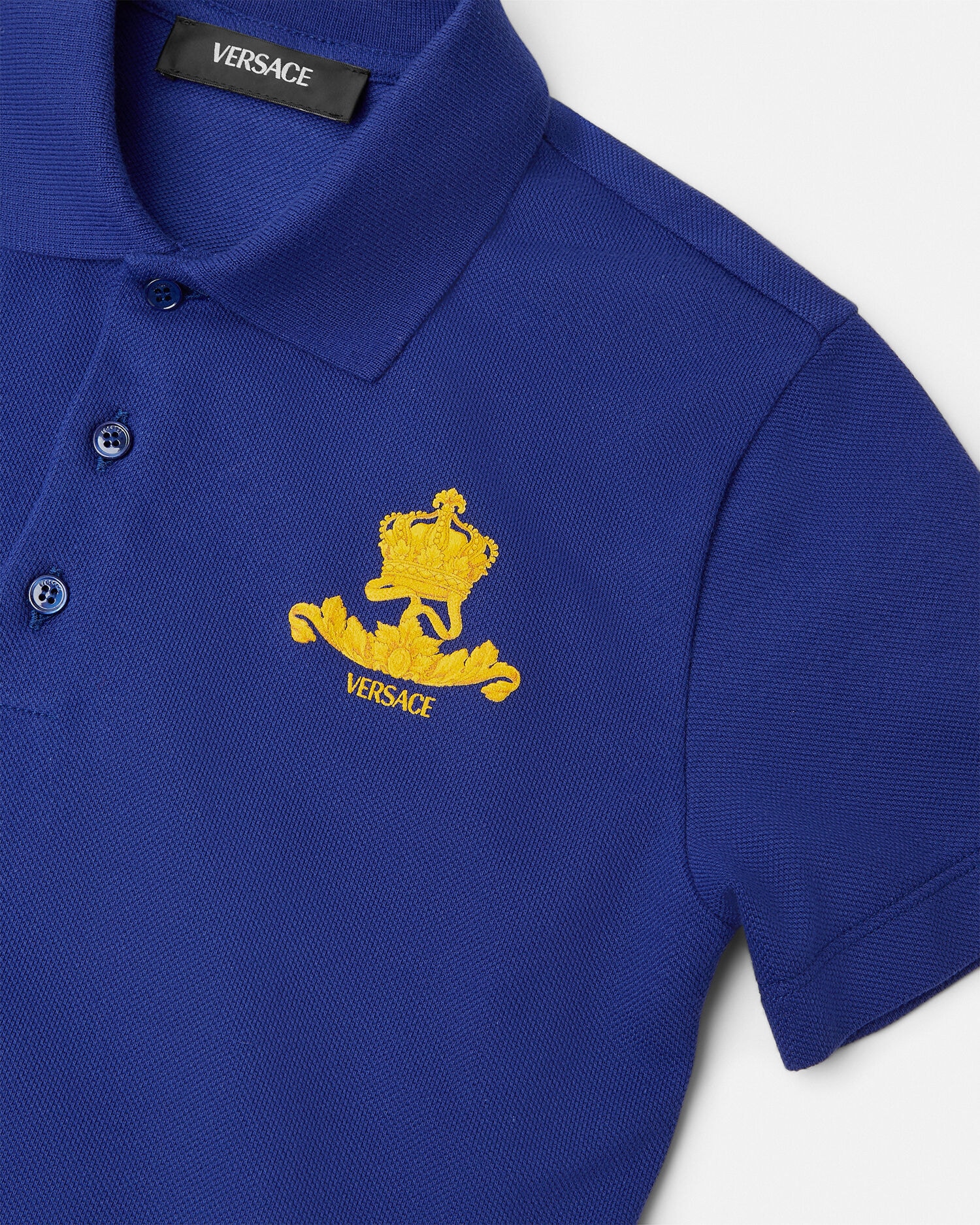 ポロ シャツ ヴェルサーチェ ロゴ クレスト キッズ ブルー,ゴールド