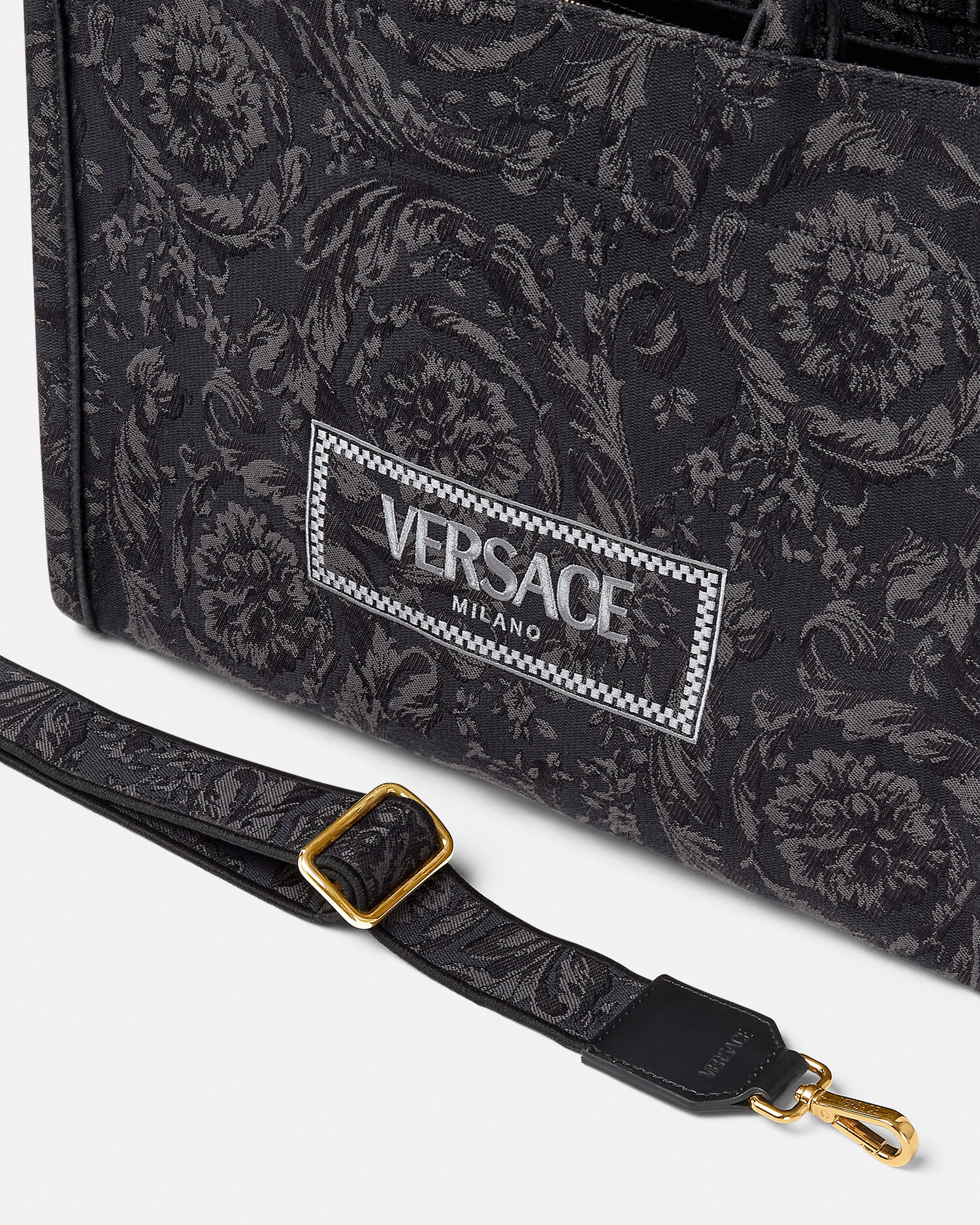 VERSACE バロッコ アテナ S トートバッグ ブラック バロッコ アテナ スモール トートバッグ ブラック,ゴールド
