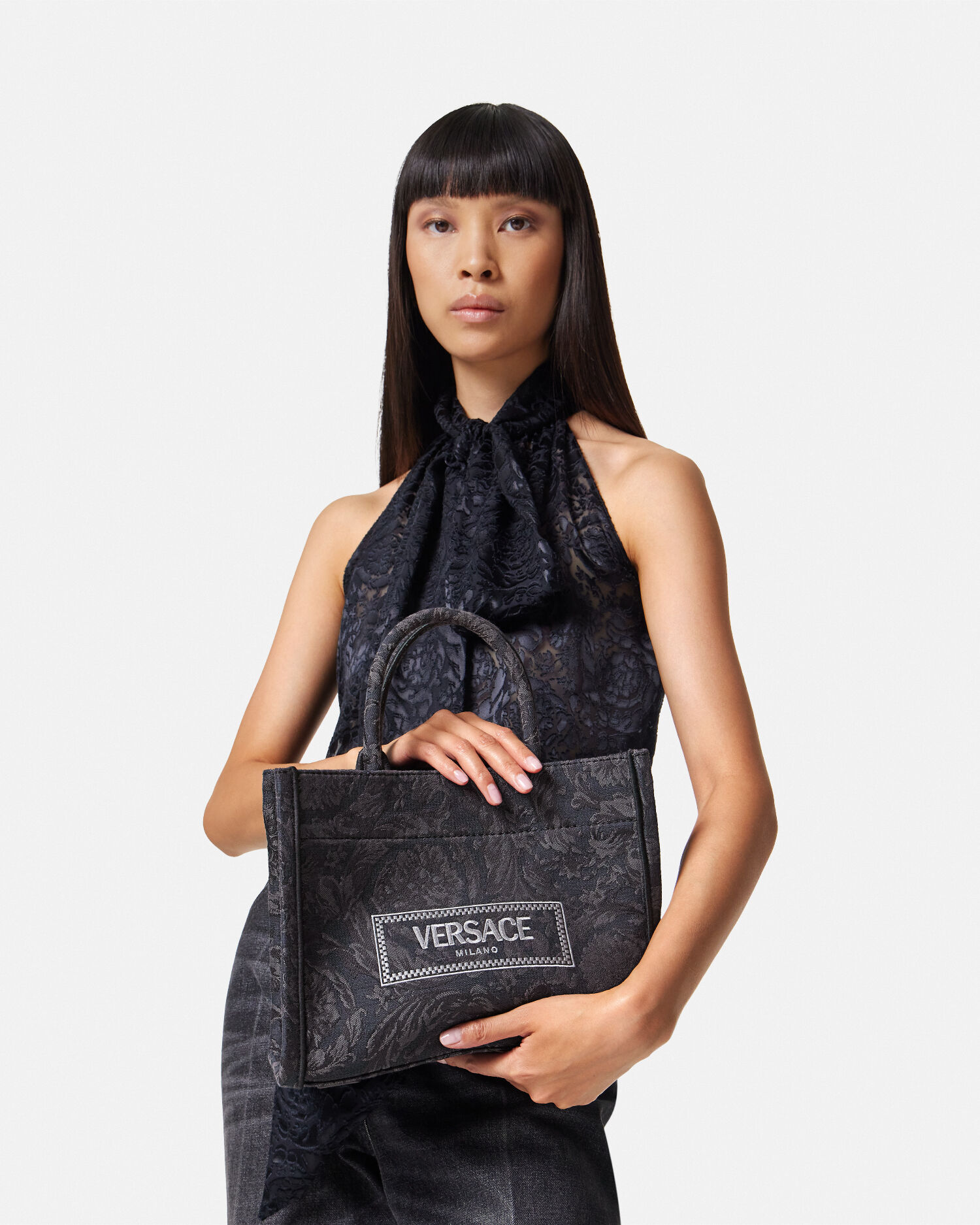 バロッコ アテナ スモール トートバッグ ブラック,プリント | VERSACE JP