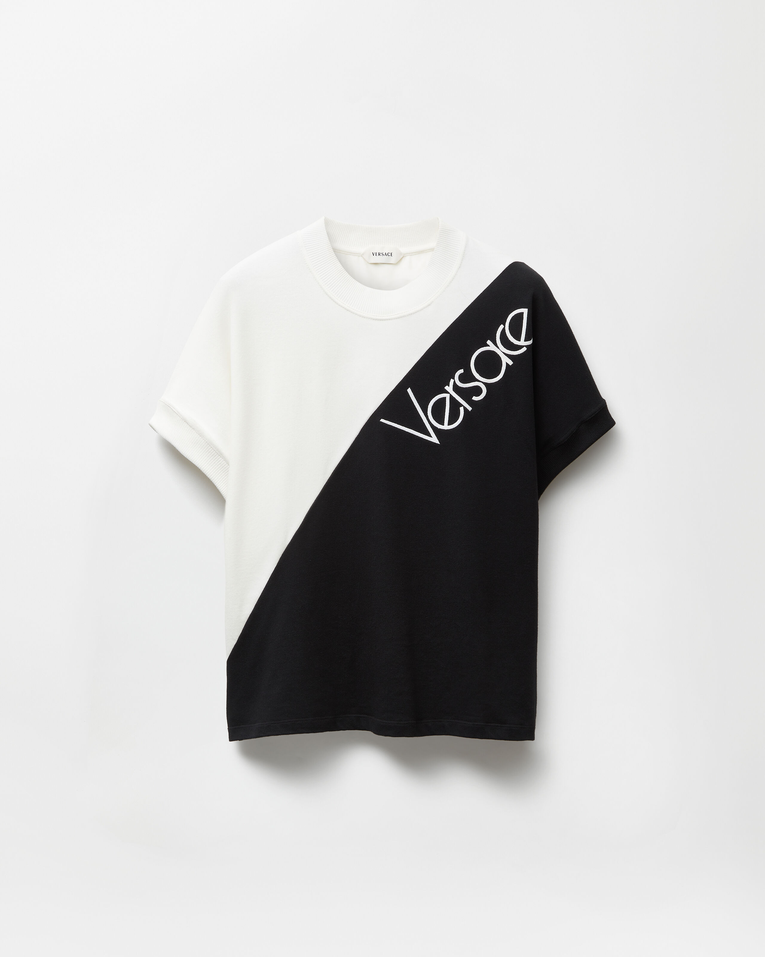 刺繍入り ストレッチ コットンジャージー Tシャツ ブラック,レッド