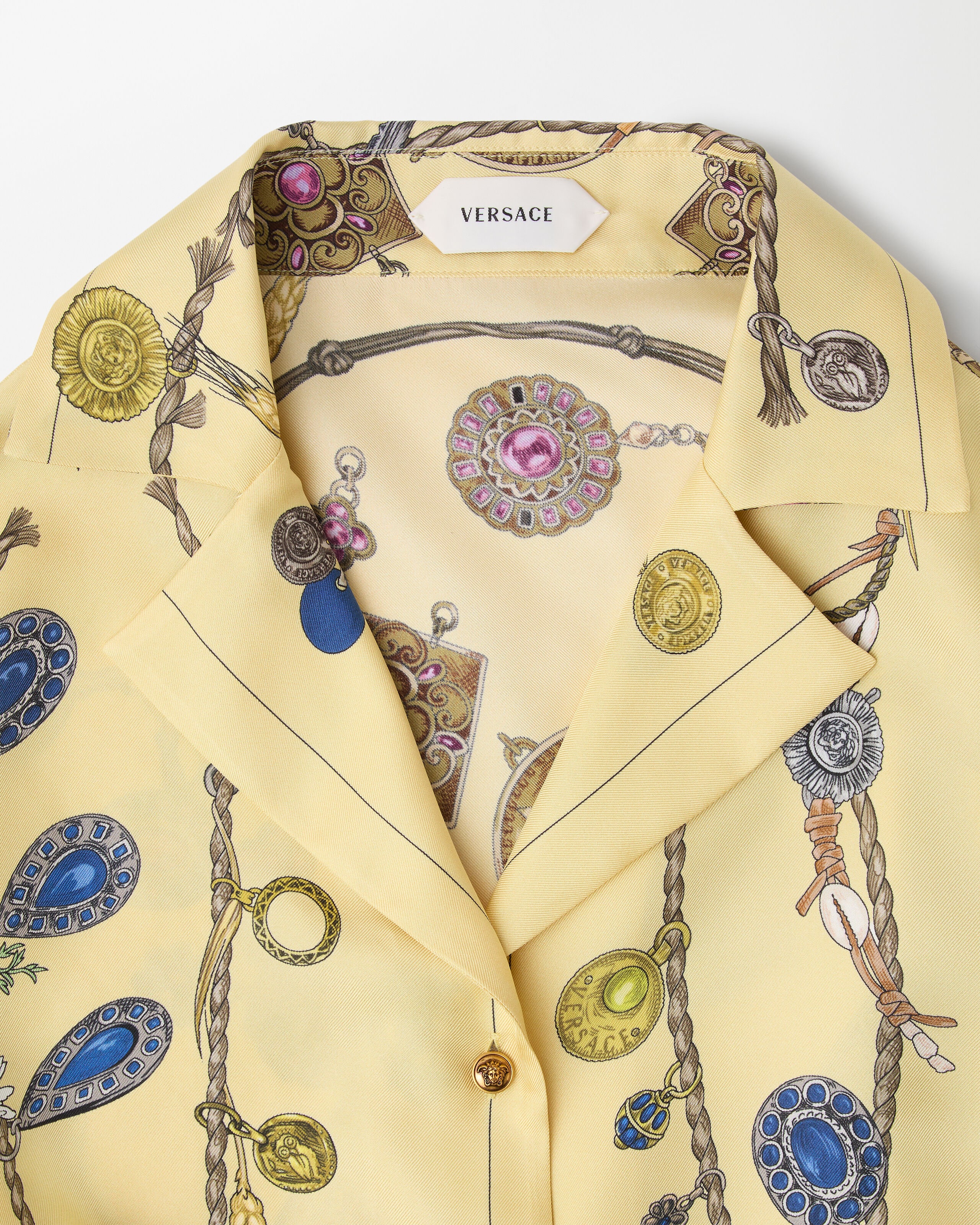プリントクロップドシルクツイルシャツ イエロー | VERSACE JP