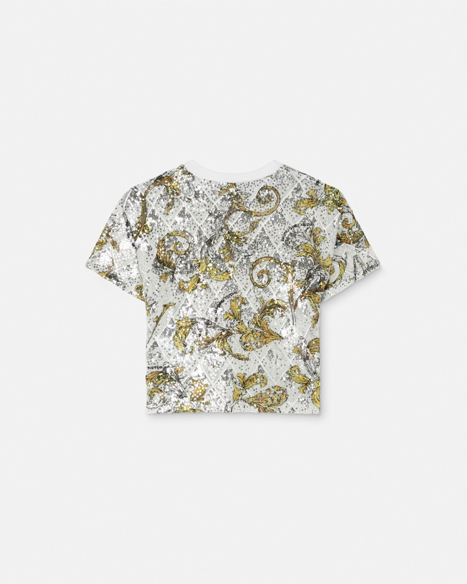 ヴェルサーチェ☆バロッコプリント クロップドTシャツ 装飾入り クロップ Tシャツ アウトライン バロッコ | VERSACE JP