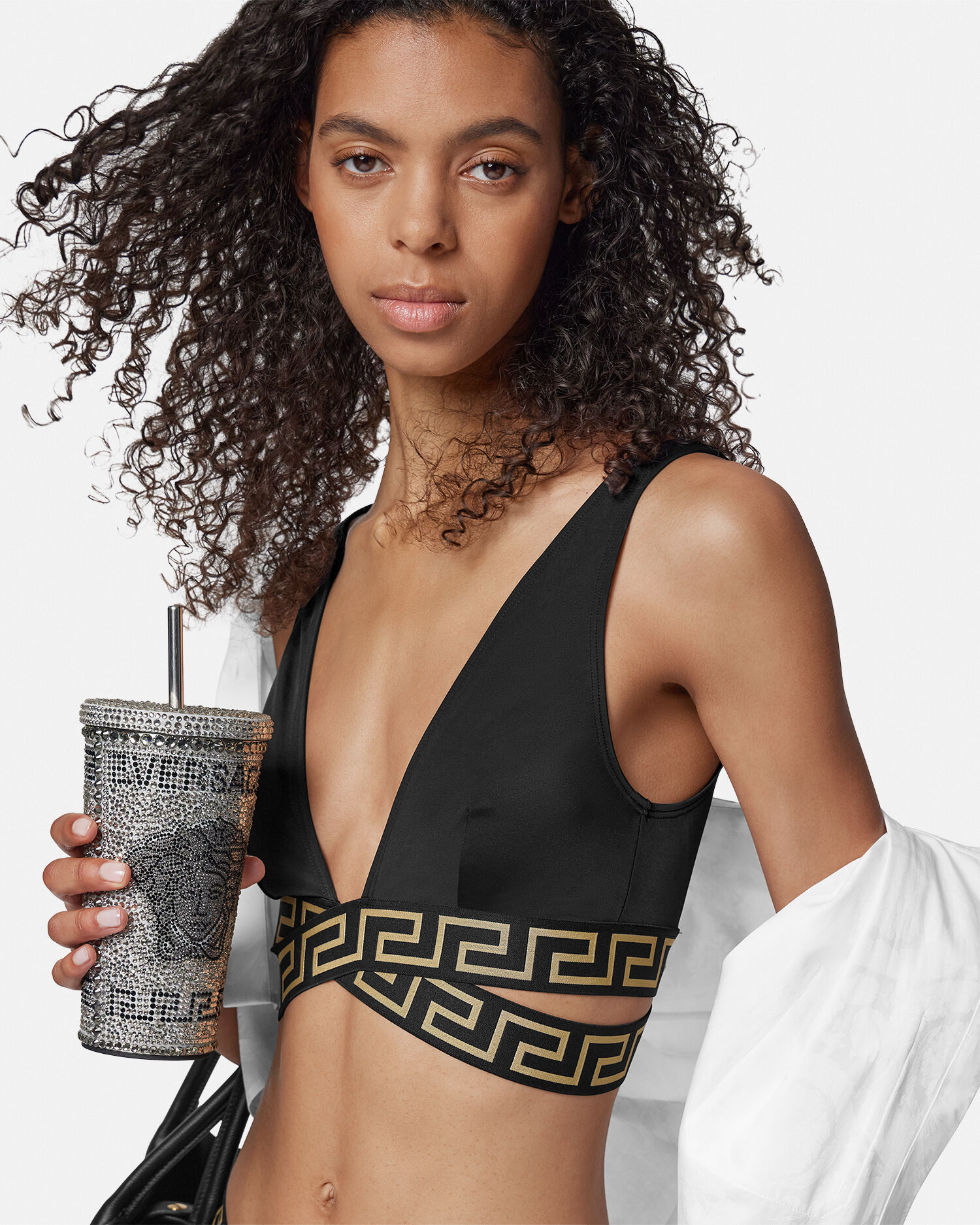 ジャカード トライアングル ビキニ トップ ブラック | VERSACE JP